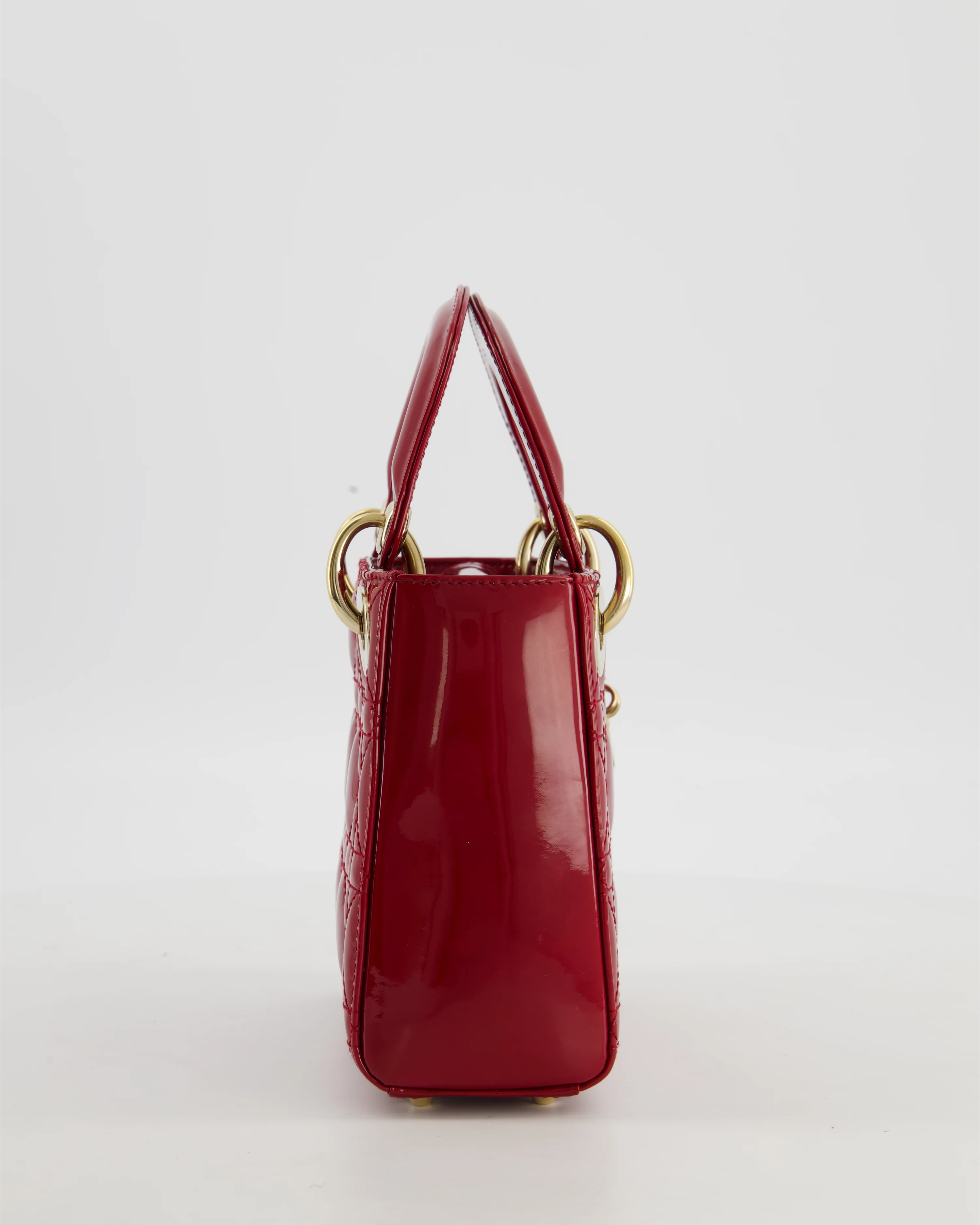 Christian Dior Mini Lady Dior Bag In Red Patent Leather and Champagne Gold Hardware RRP £4,200 - Image 5