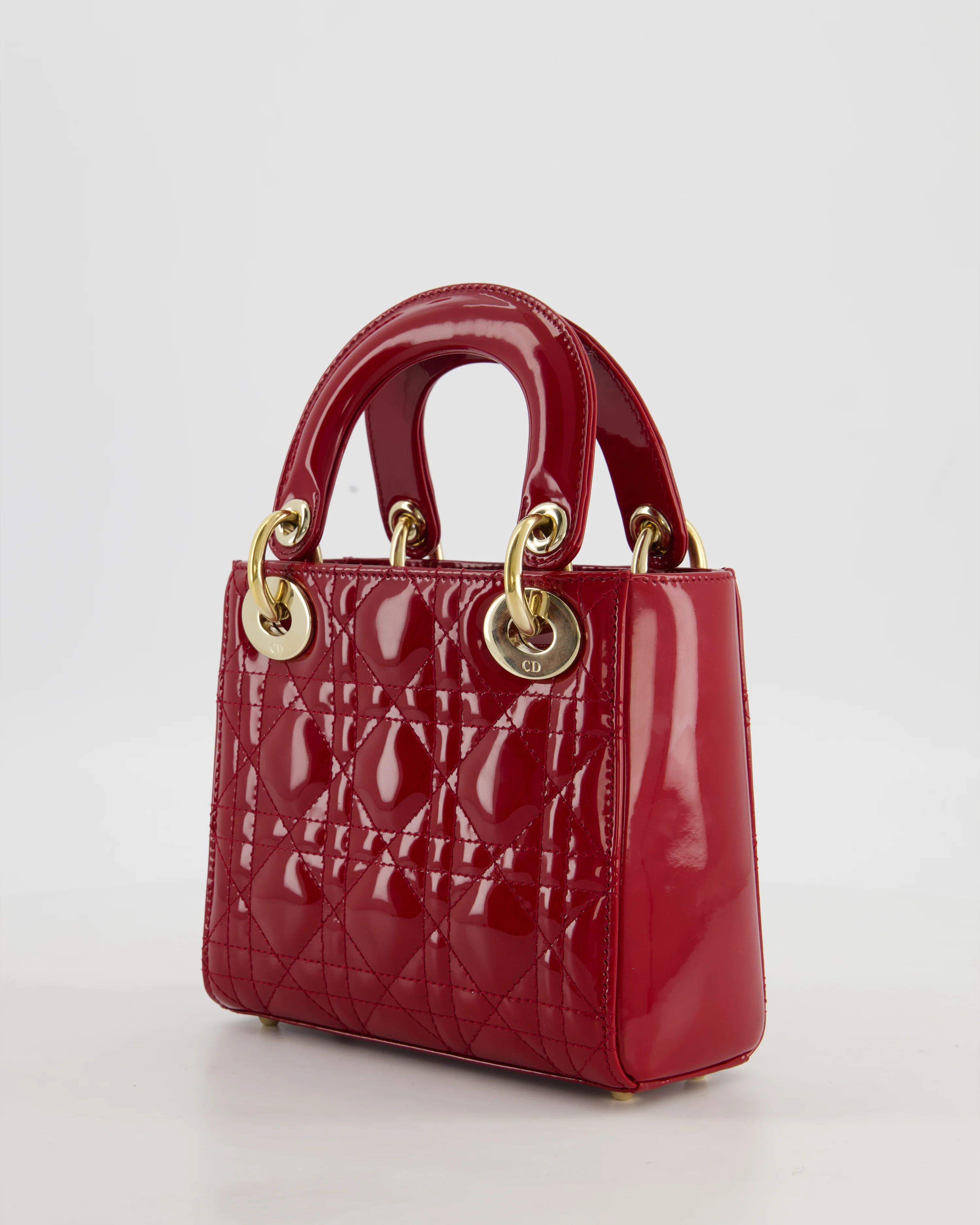Christian Dior Mini Lady Dior Bag In Red Patent Leather and Champagne Gold Hardware RRP £4,200 - Image 6