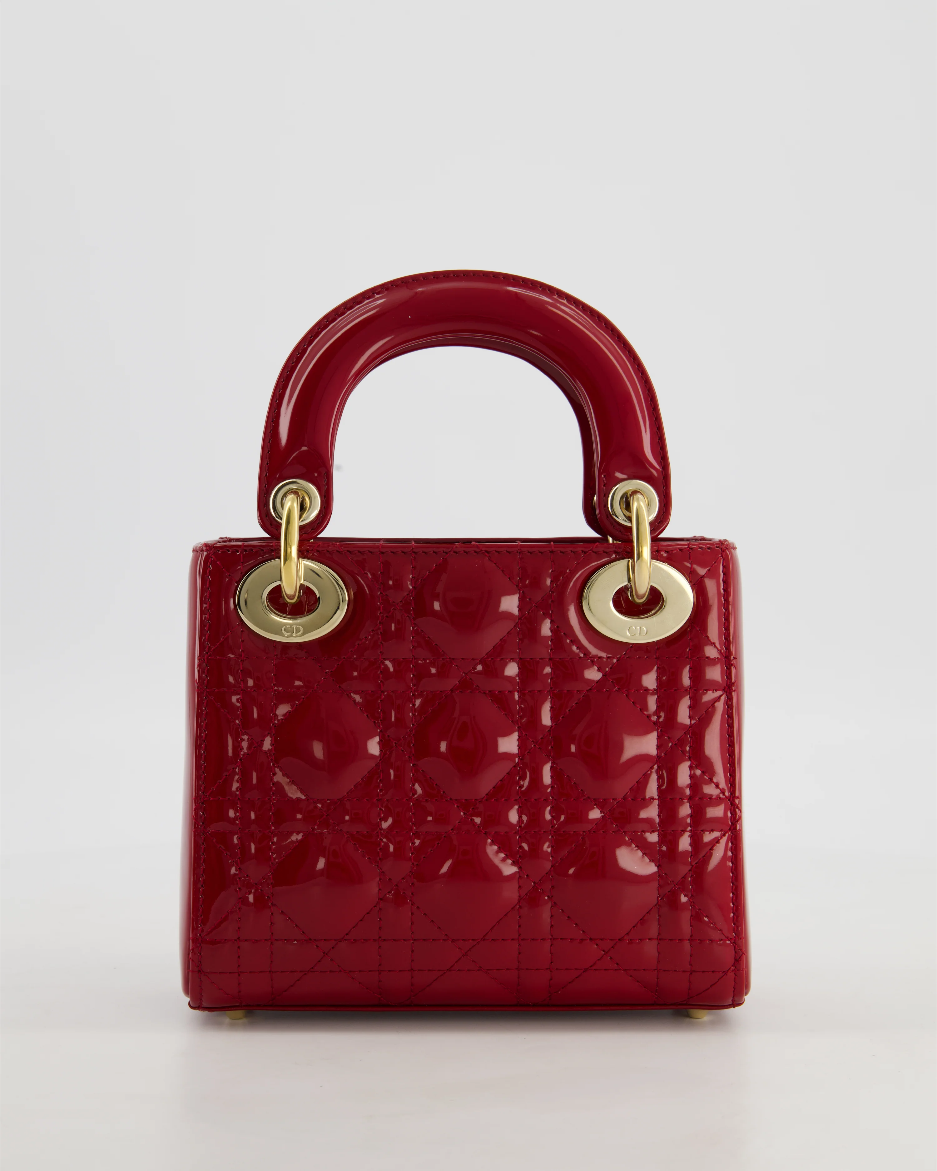 Christian Dior Mini Lady Dior Bag In Red Patent Leather and Champagne Gold Hardware RRP £4,200 - Image 7