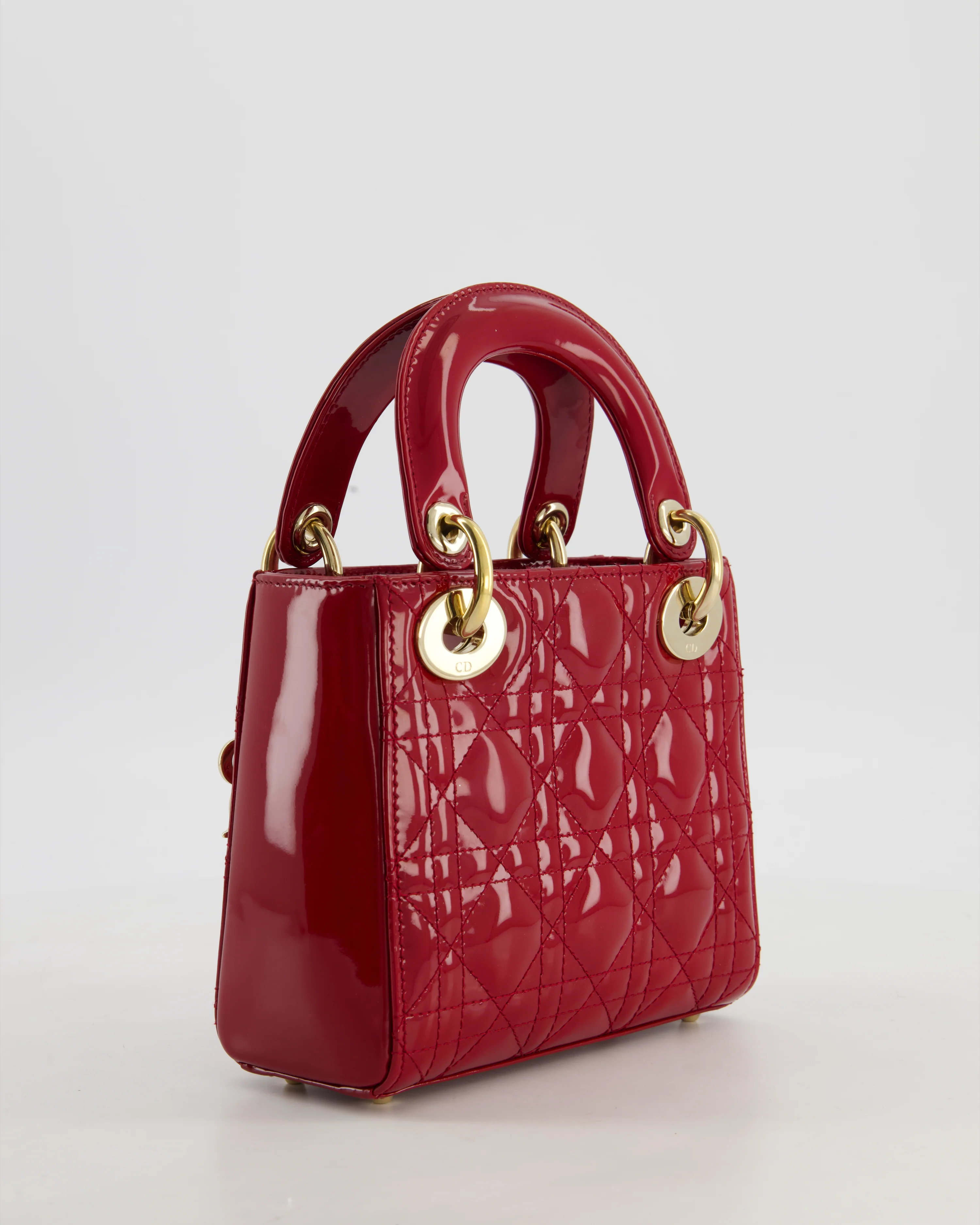 Christian Dior Mini Lady Dior Bag In Red Patent Leather and Champagne Gold Hardware RRP £4,200 - Image 8