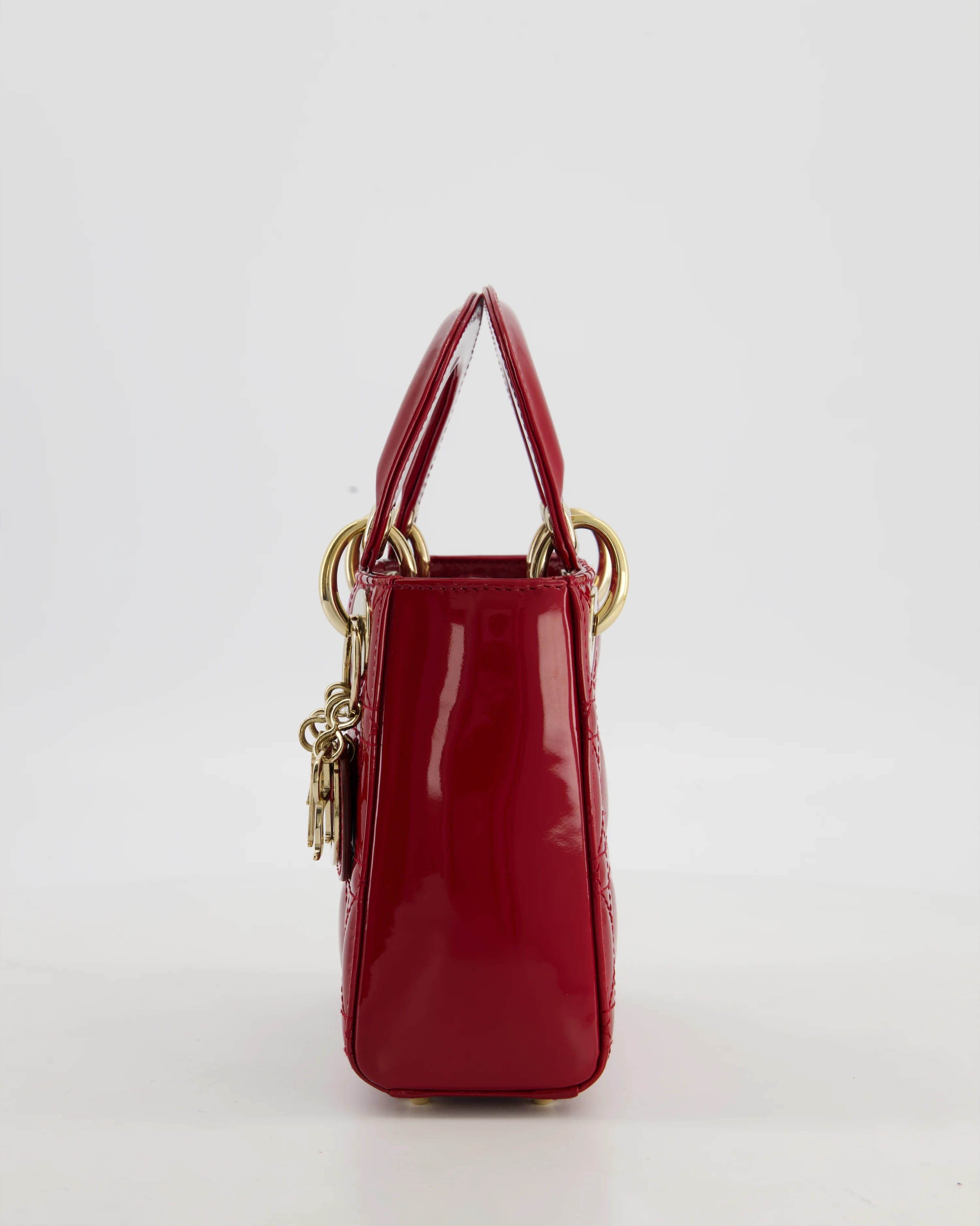 Christian Dior Mini Lady Dior Bag In Red Patent Leather and Champagne Gold Hardware RRP £4,200 - Image 9