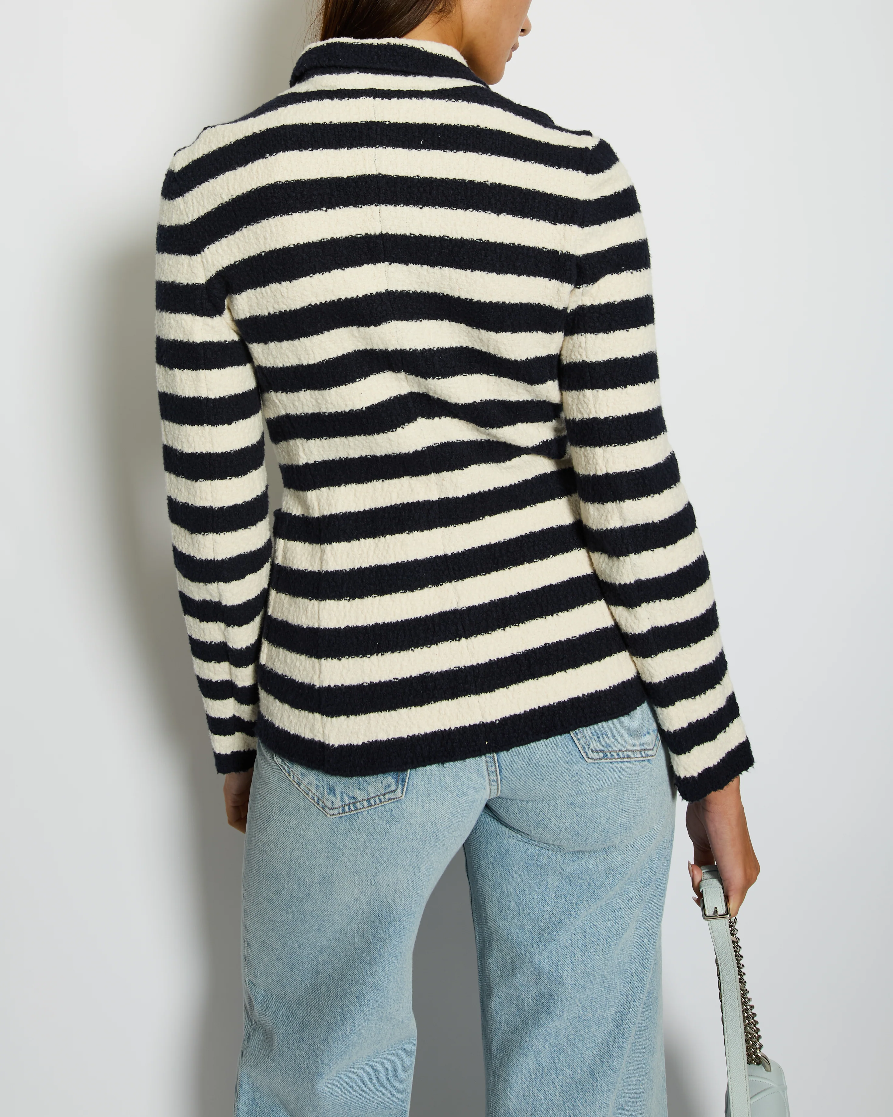 Christian Dior Navy and White Striped Knit Jacket with Gold Anchor Button Details Size FR 38 (UK 10) - Image 3