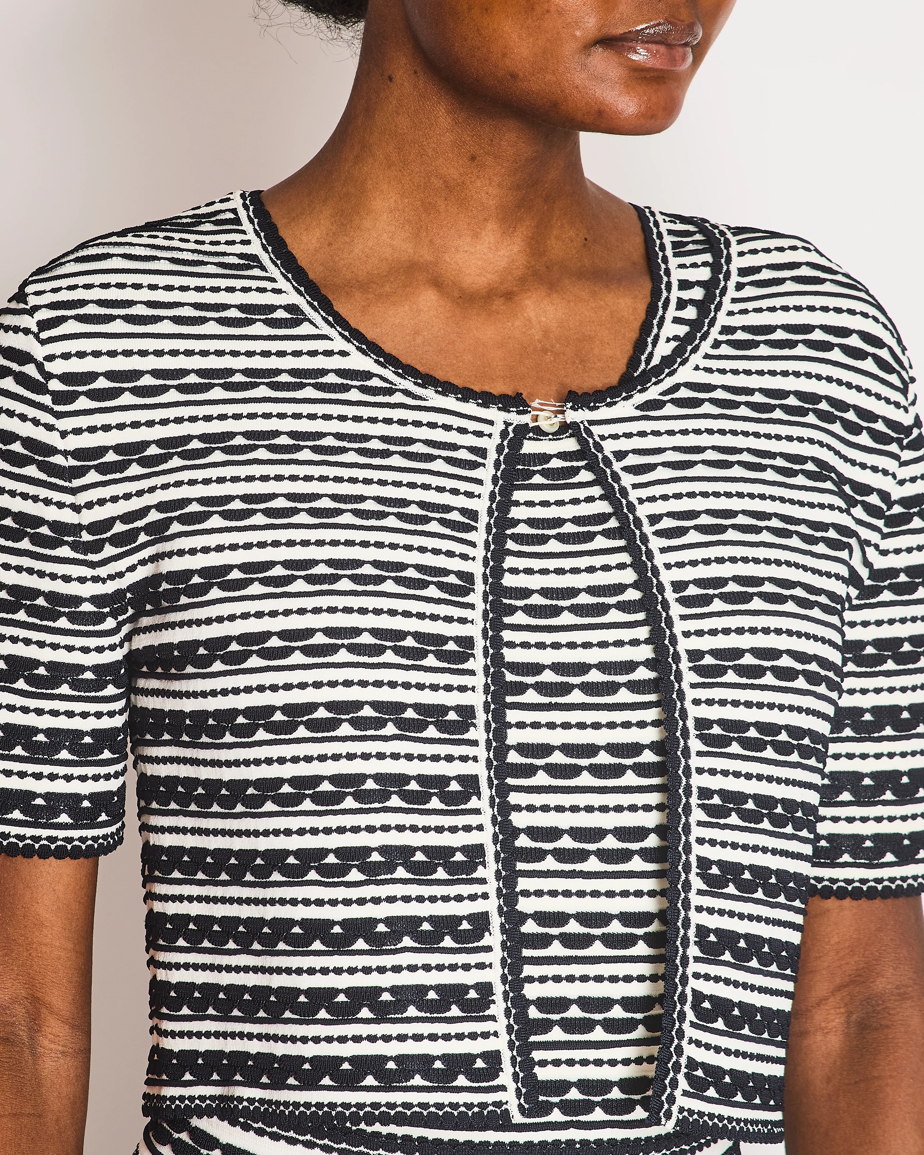 Christian Dior Navy and White Striped Textured Midi Dress and Cardigan Set Size FR 42 (UK 14) - Image 3