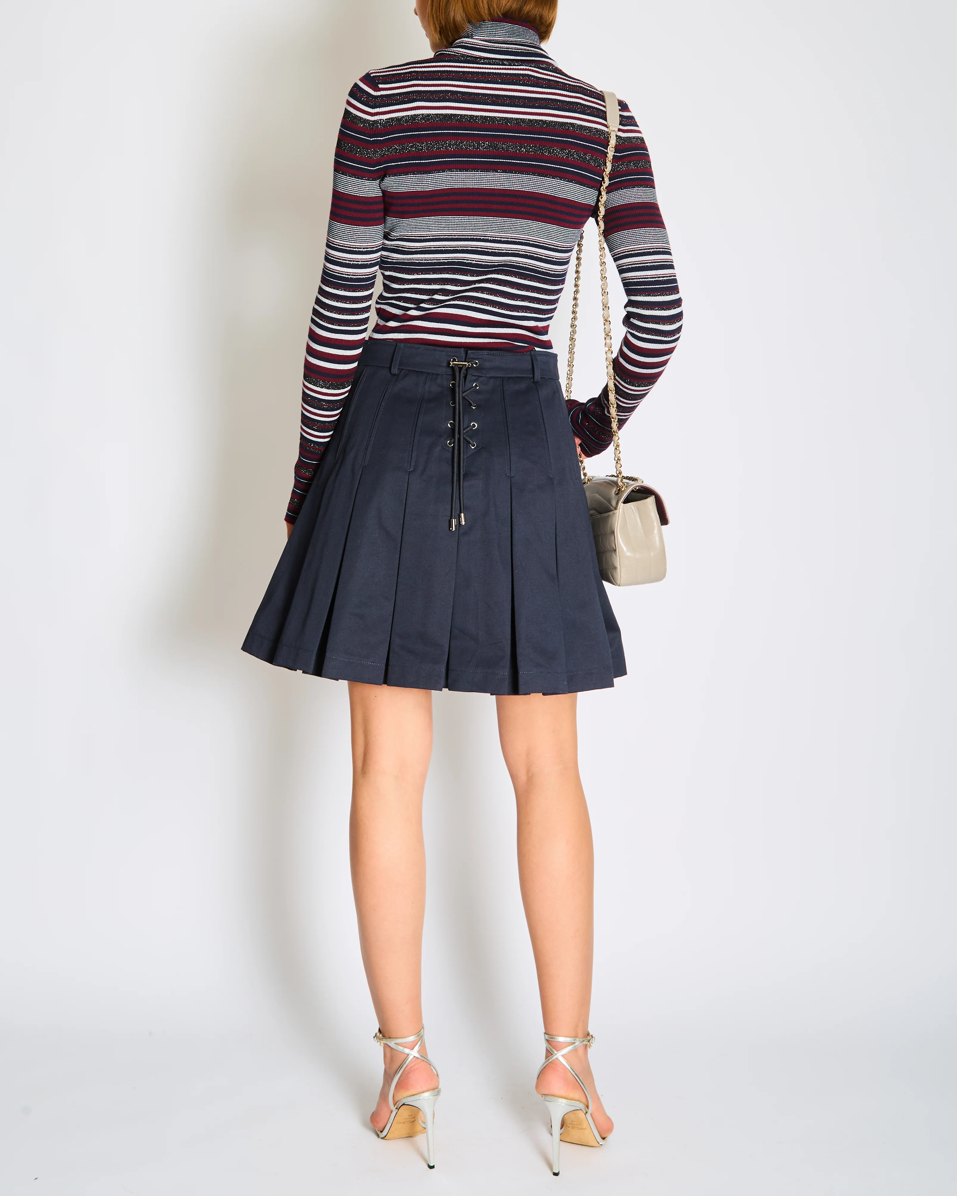 Christian Dior Navy Pleated Mini Skirt with Pocket and Button Detail and Corset Detail at the BackSize FR 40 (UK 12) - Image 4
