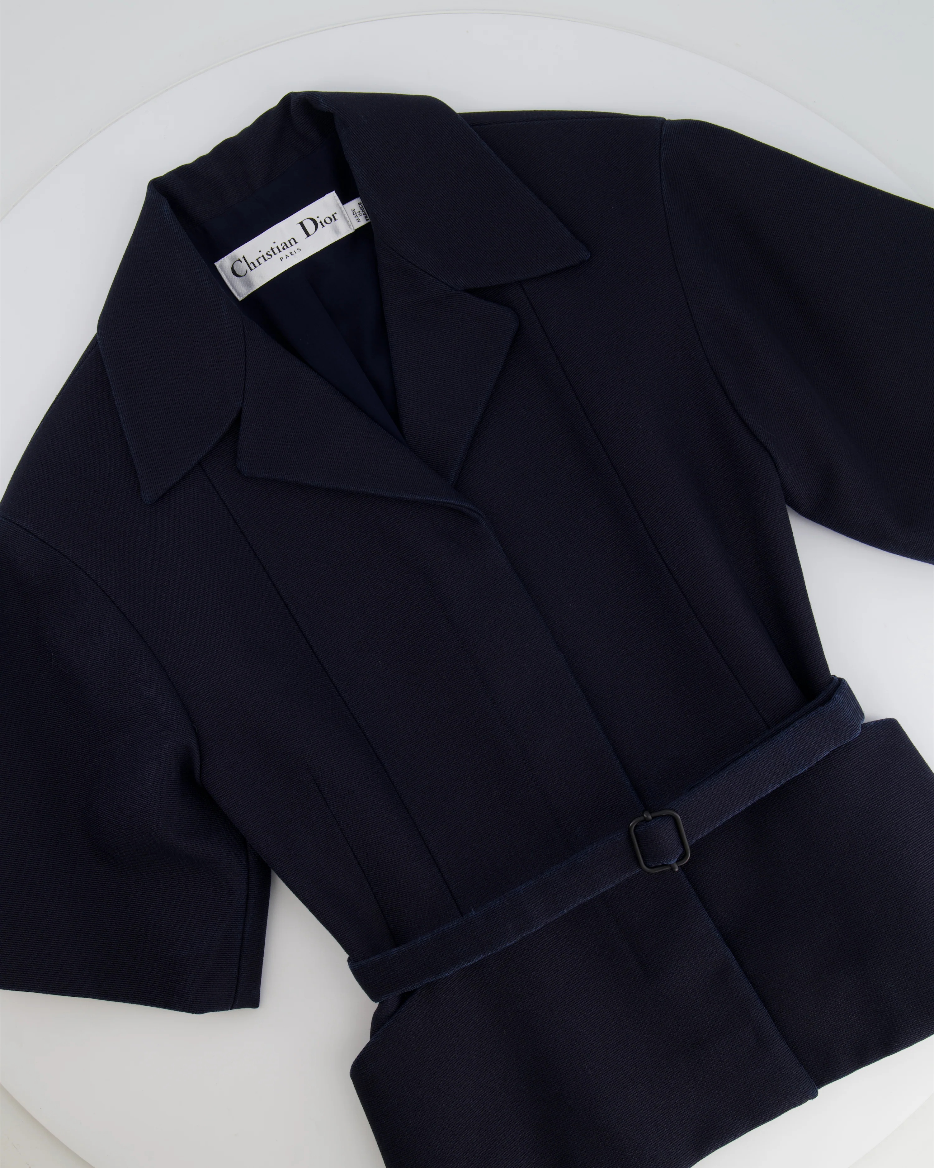 Christian Dior Navy Short-Sleeve Blazer Top With Belt Detail Size FR 34 (UK 6) - Image 5