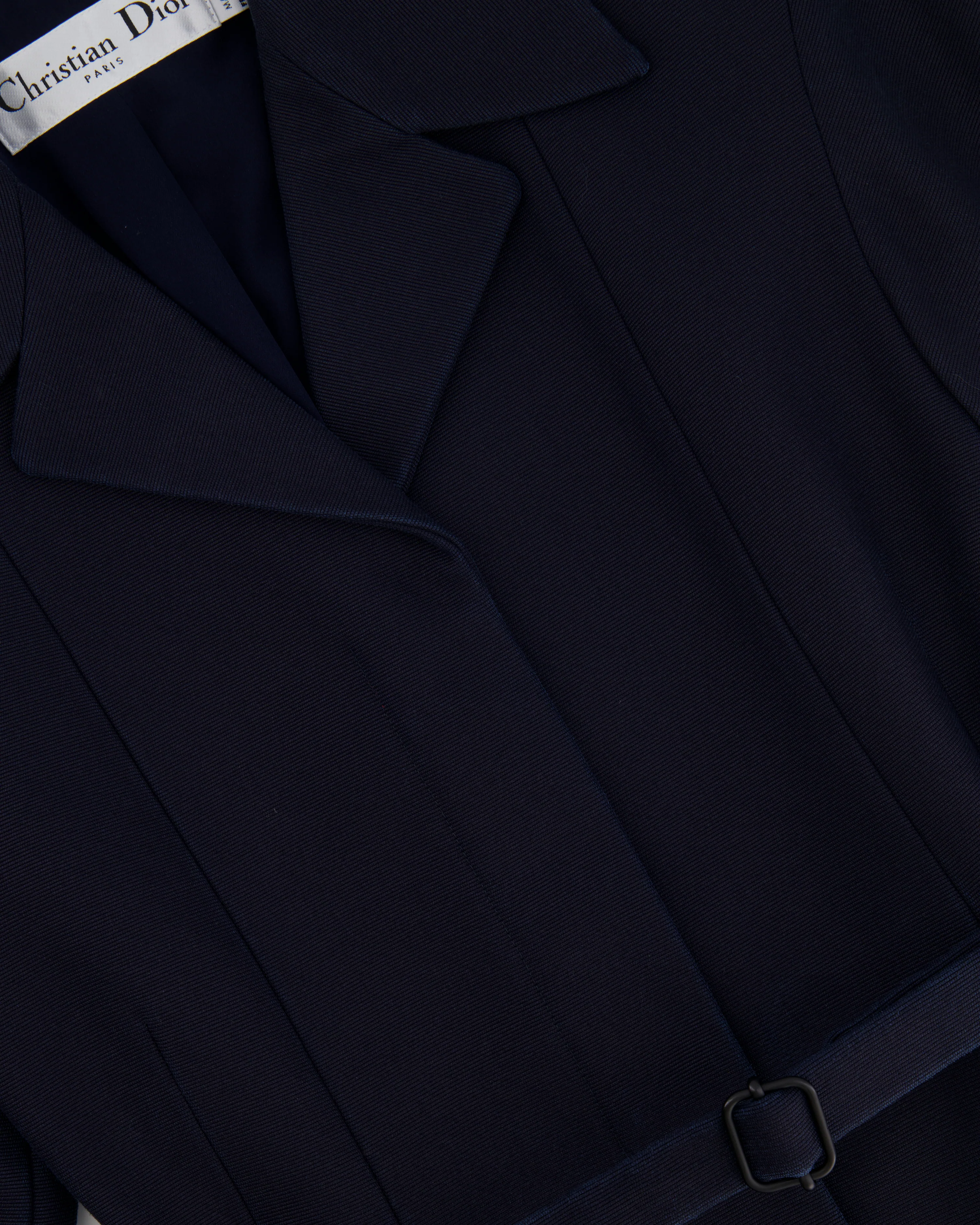 Christian Dior Navy Short-Sleeve Blazer Top With Belt Detail Size FR 34 (UK 6) - Image 6