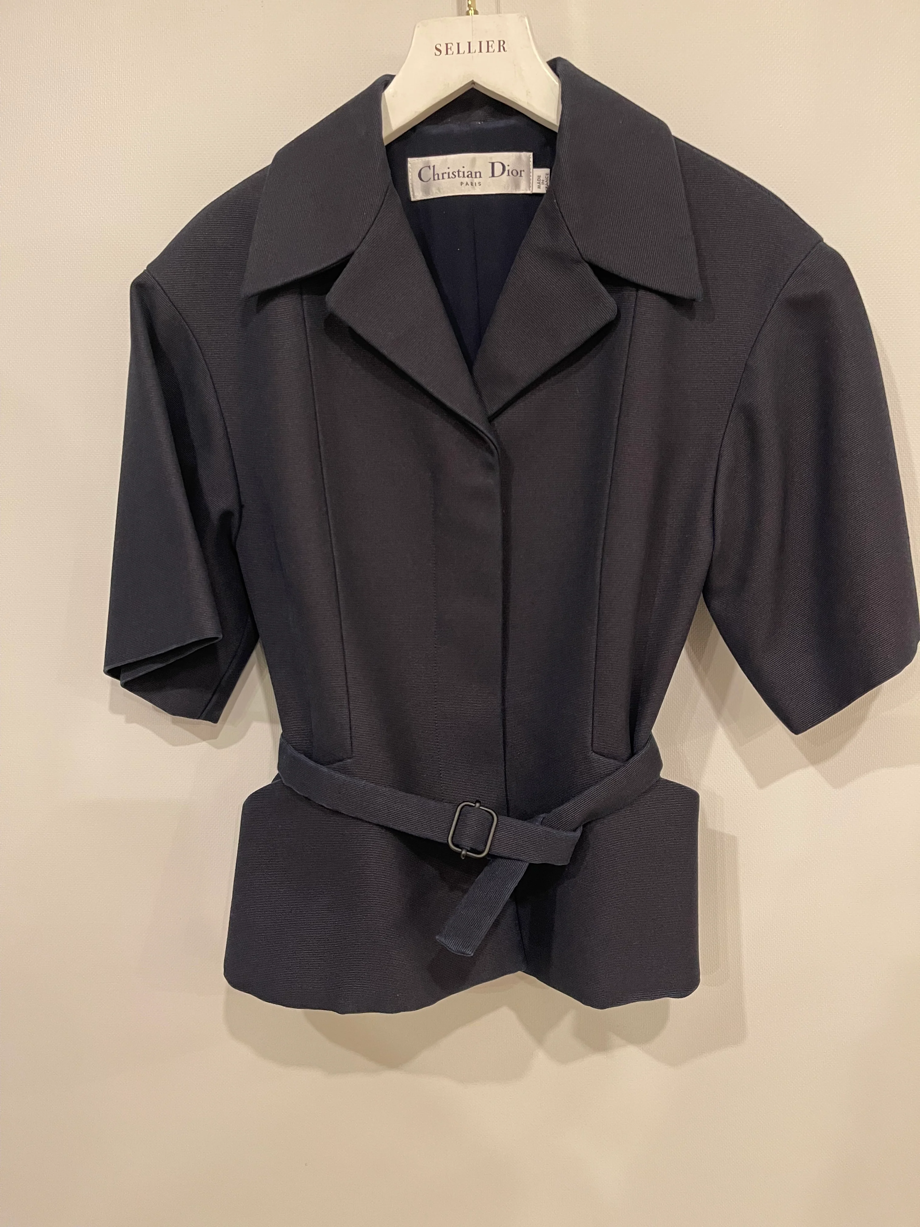 Christian Dior Navy Short-Sleeve Blazer Top With Belt Detail Size FR 34 (UK 6) - Image 8