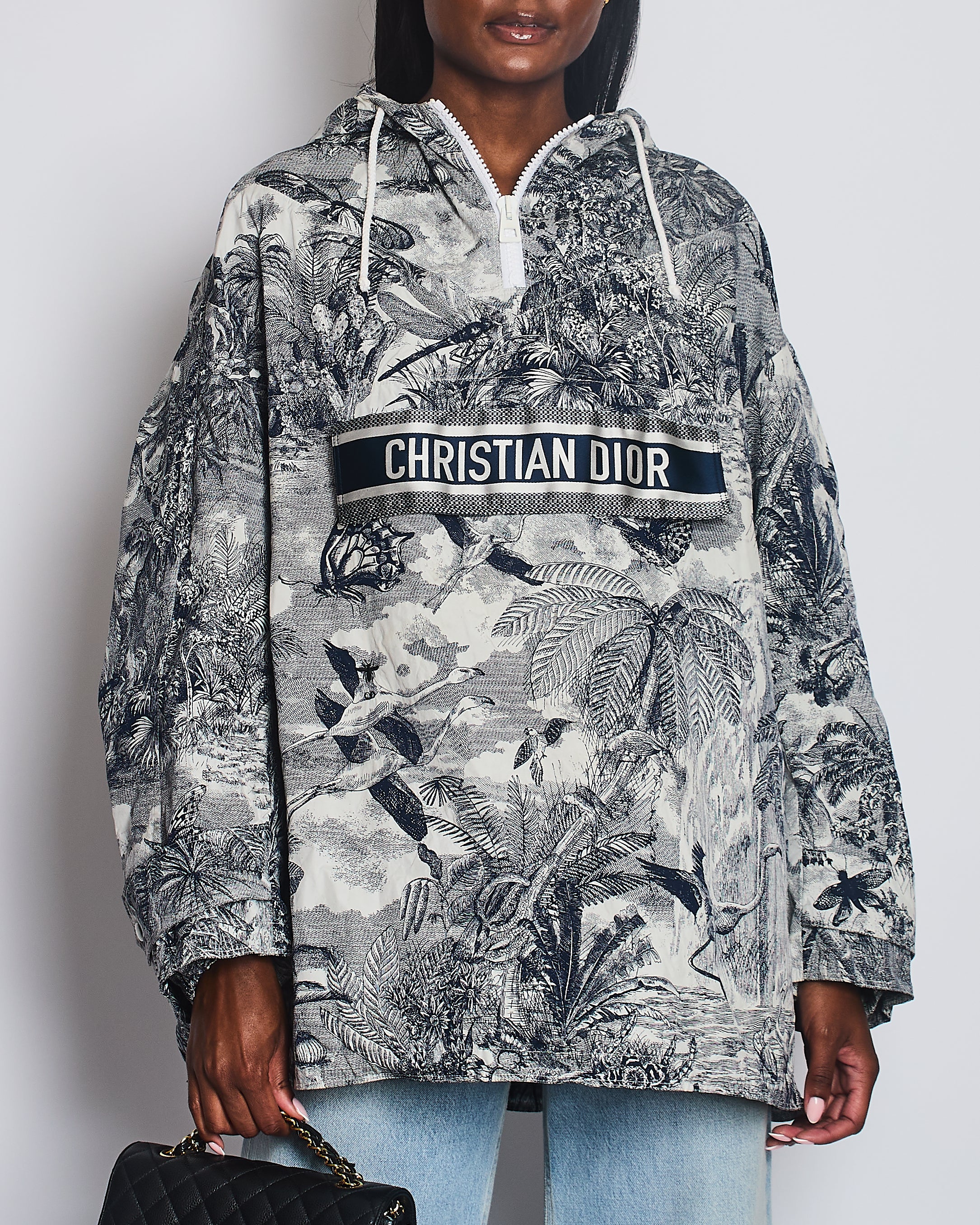 Christian Dior Navy Toile de Jouy Logo Windbreaker Size M (UK 10)
