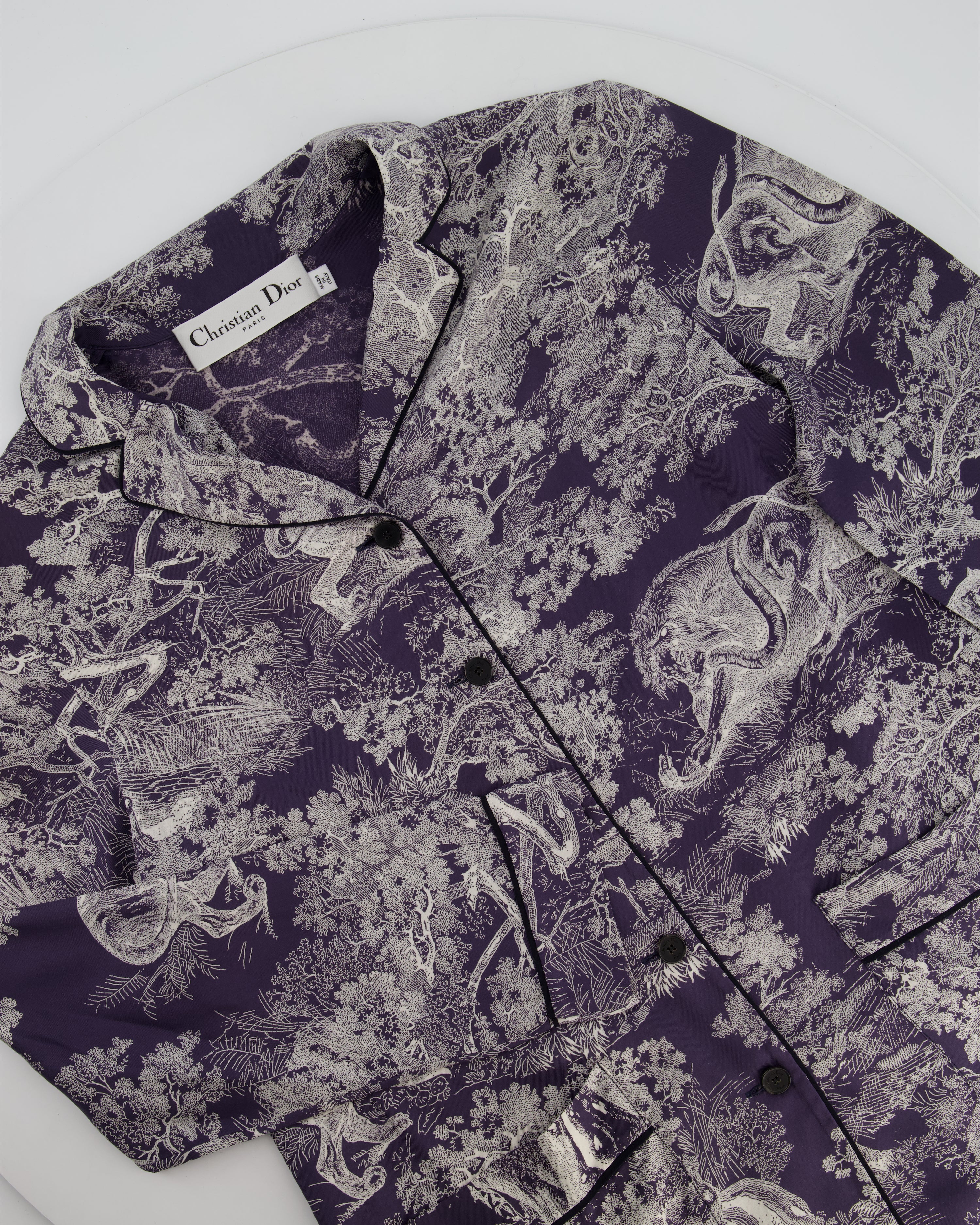Christian Dior Purple Toile Du Jouy Silk Button Down Shirt Size FR 34 (UK 6) - Image 6