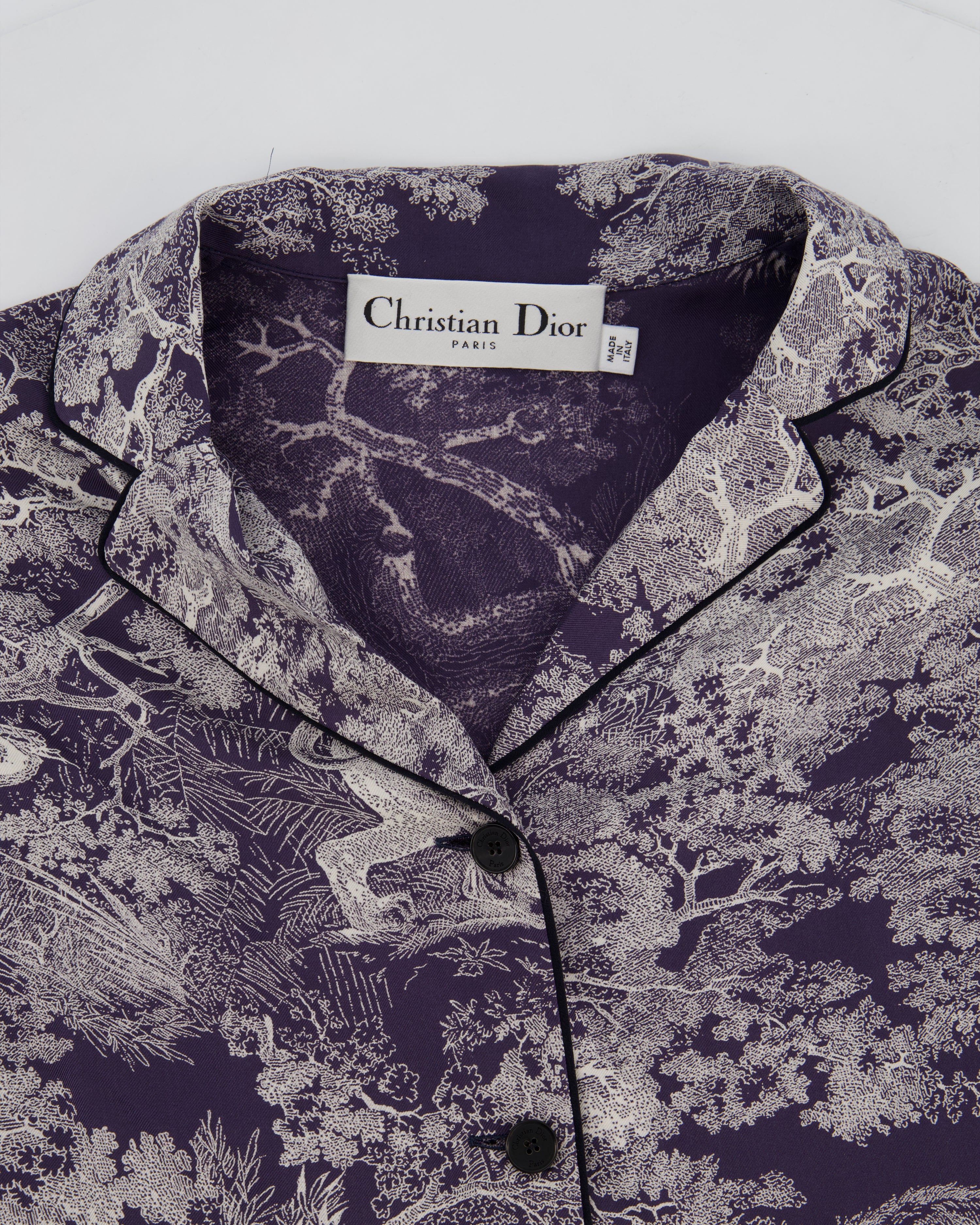 Christian Dior Purple Toile Du Jouy Silk Button Down Shirt Size FR 34 (UK 6) - Image 8