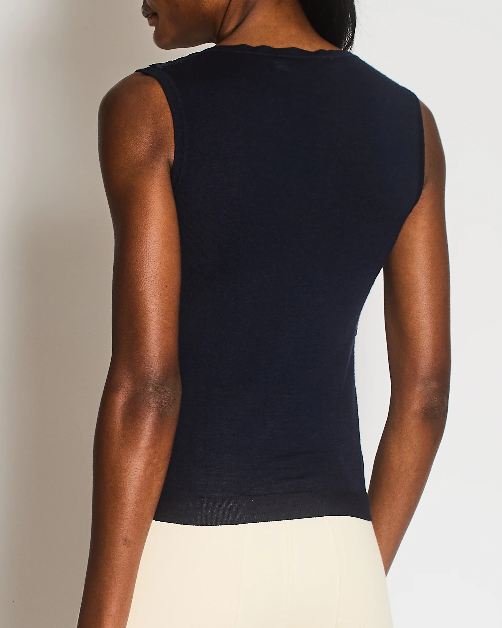 Christian Dior Navy Wool and Sequin Embellished Gilet with Black Logo Buttons Size FR 34 (UK 6) - Image 3