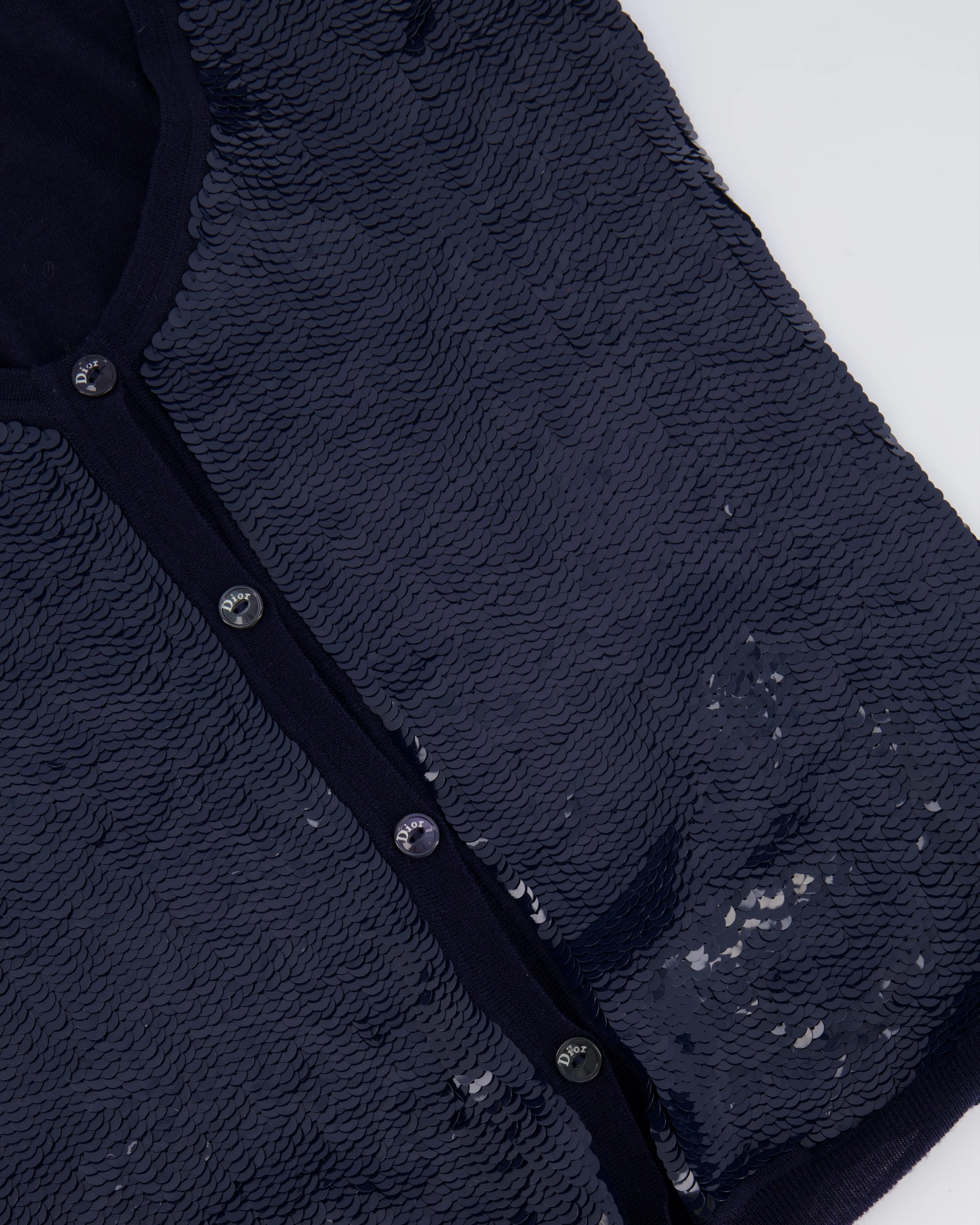 Christian Dior Navy Wool and Sequin Embellished Gilet with Black Logo Buttons Size FR 34 (UK 6) - Image 6