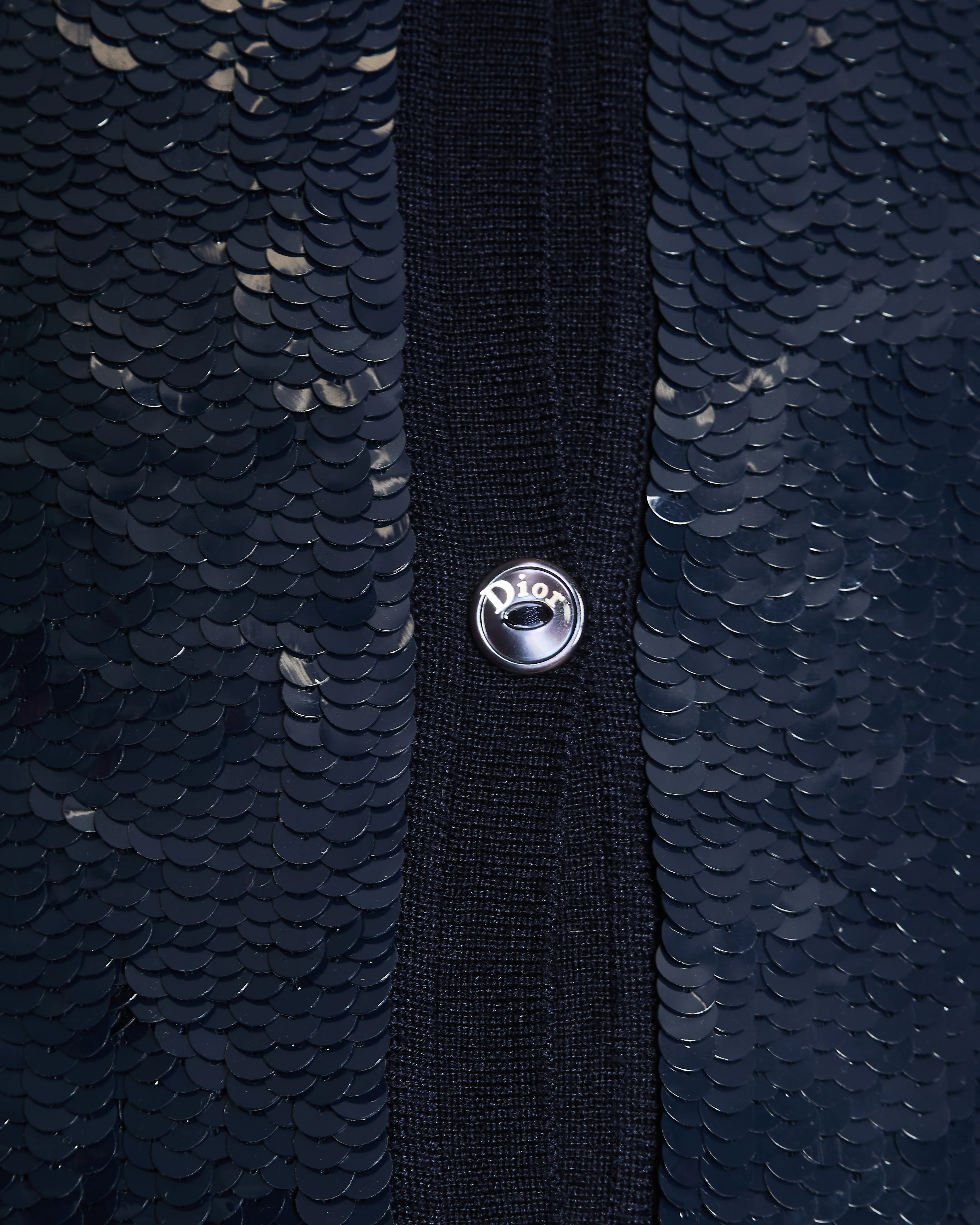 Christian Dior Navy Wool and Sequin Embellished Gilet with Black Logo Buttons Size FR 34 (UK 6) - Image 8