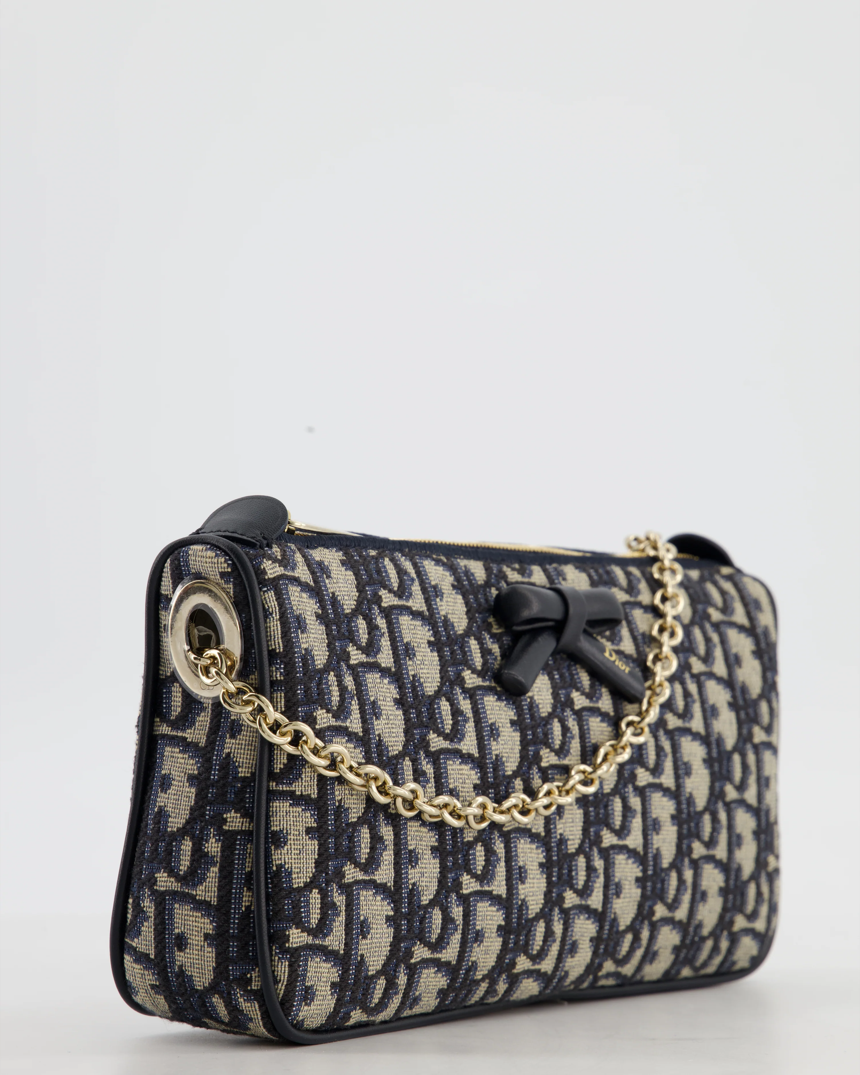*CURRENT SEASON* Christian Dior Oblique Bow Pouch with Chain in Blue Oblique Jacquard - Image 10