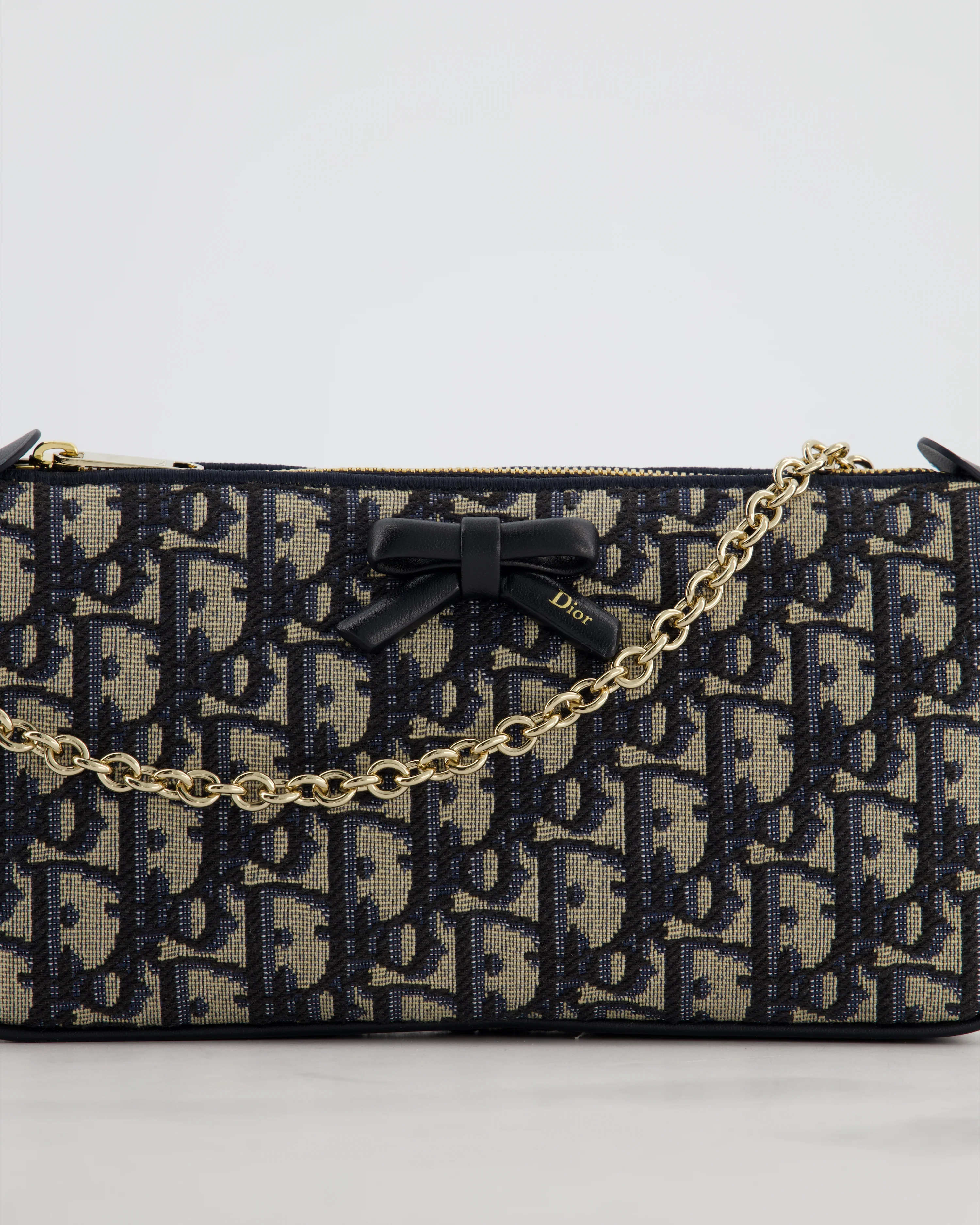 *CURRENT SEASON* Christian Dior Oblique Bow Pouch with Chain in Blue Oblique Jacquard - Image 14