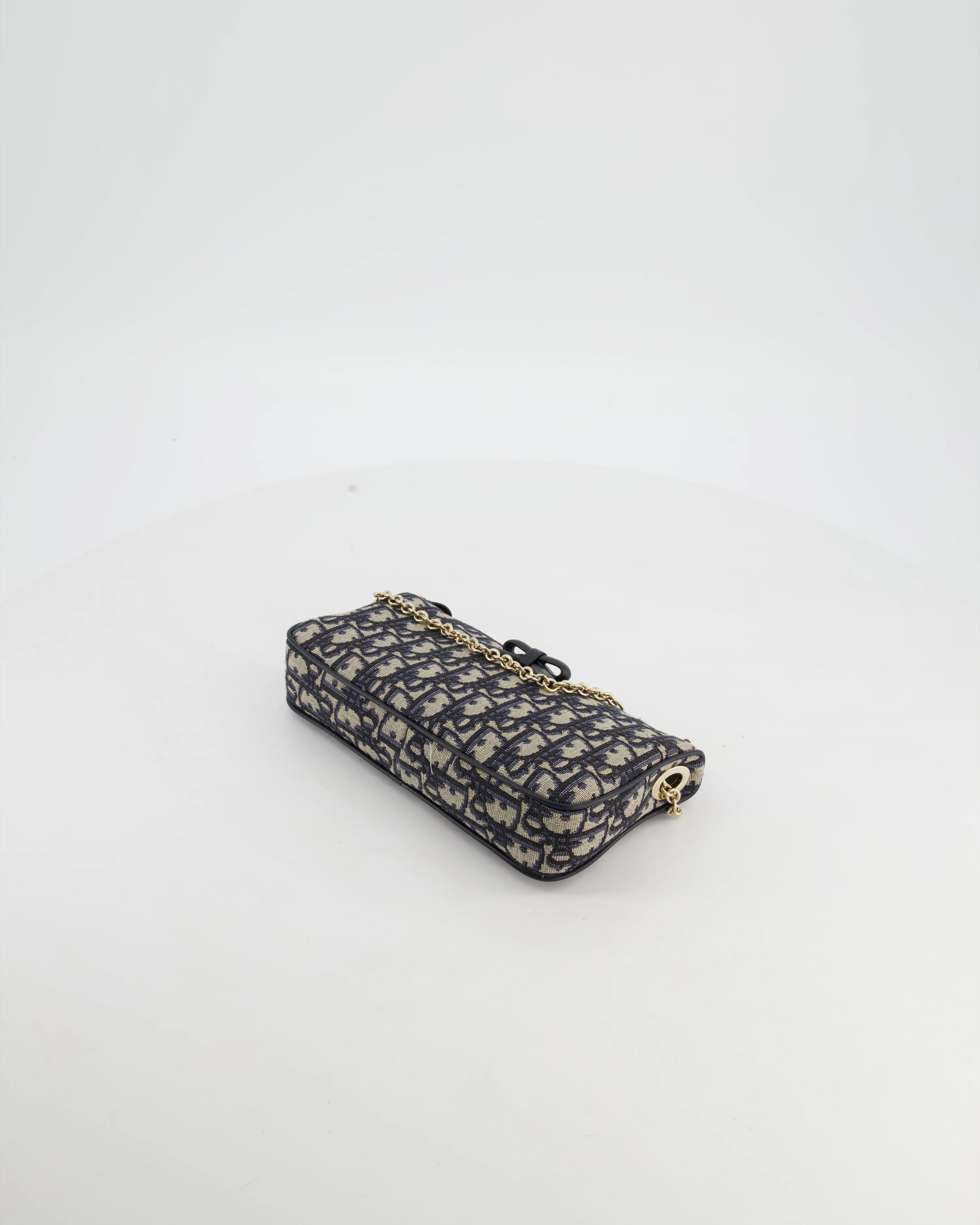 *CURRENT SEASON* Christian Dior Oblique Bow Pouch with Chain in Blue Oblique Jacquard - Image 18