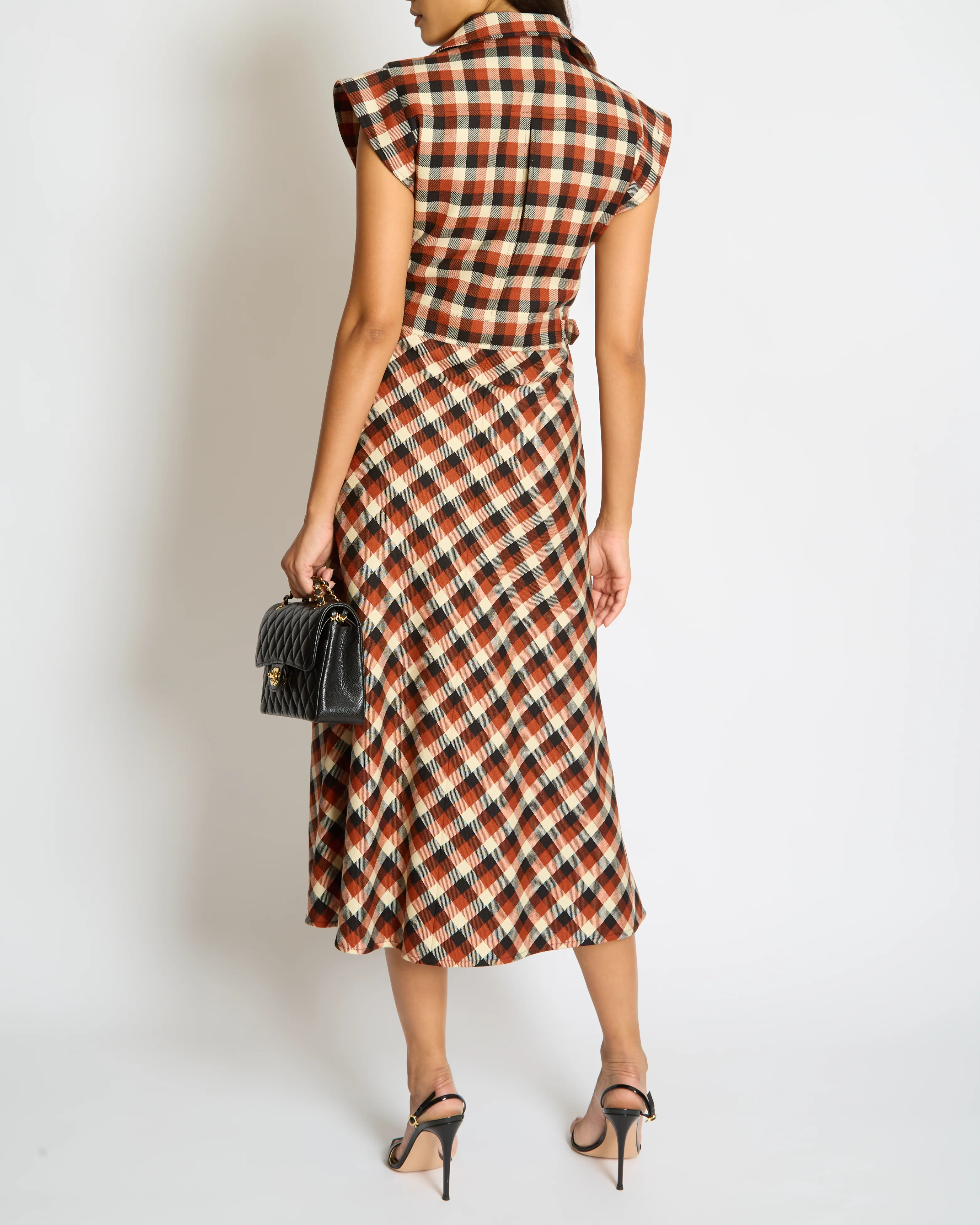 Christian Dior Orange, Black and Cream Checkered Sleeveless Maxi Dress Size FR 36 (UK 8) - Image 5