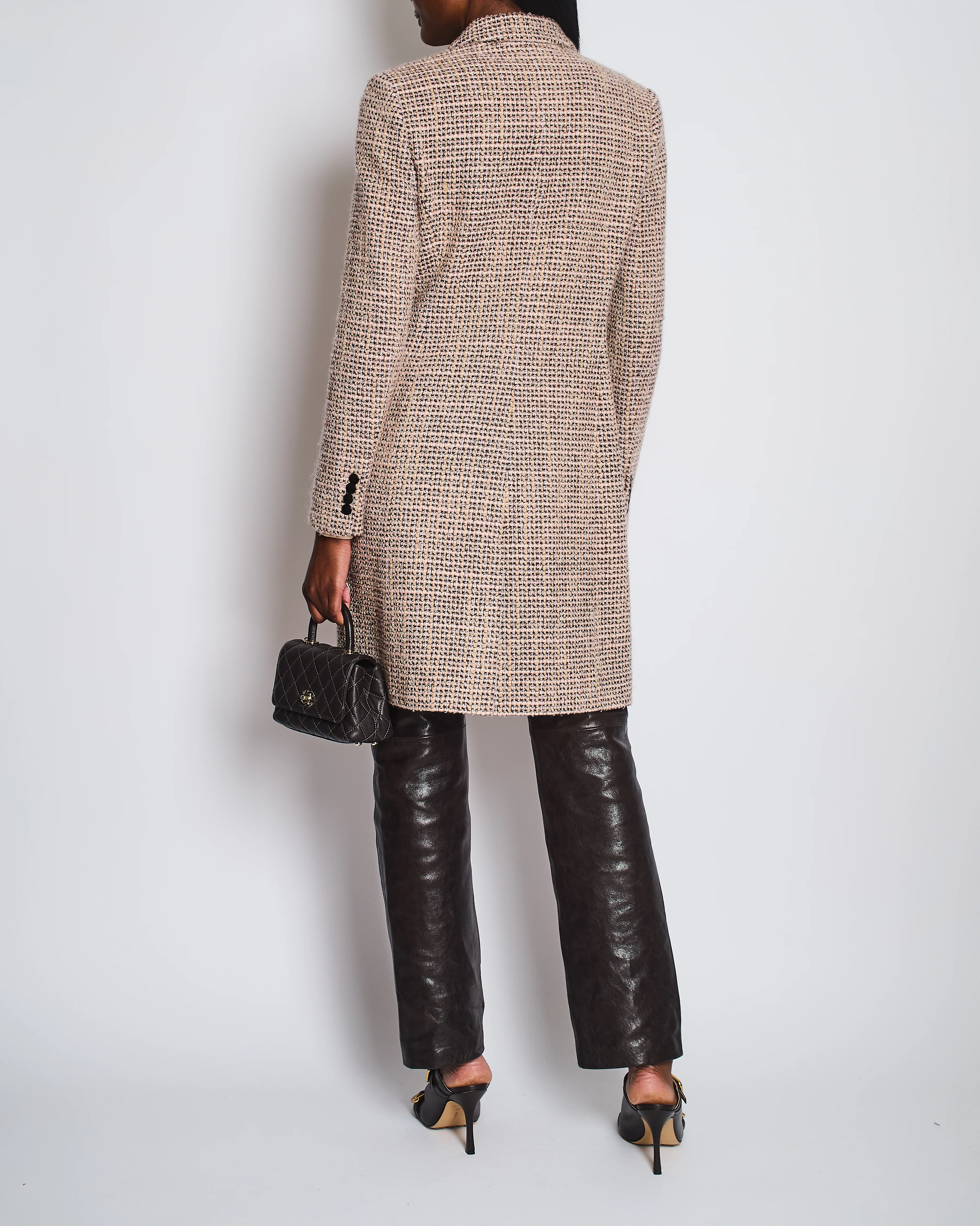 Christian Dior Pink, Burgundy Wool Tweed Coat with Embellished Patch Work Logo Size FR 40 (UK 12) - Image 3