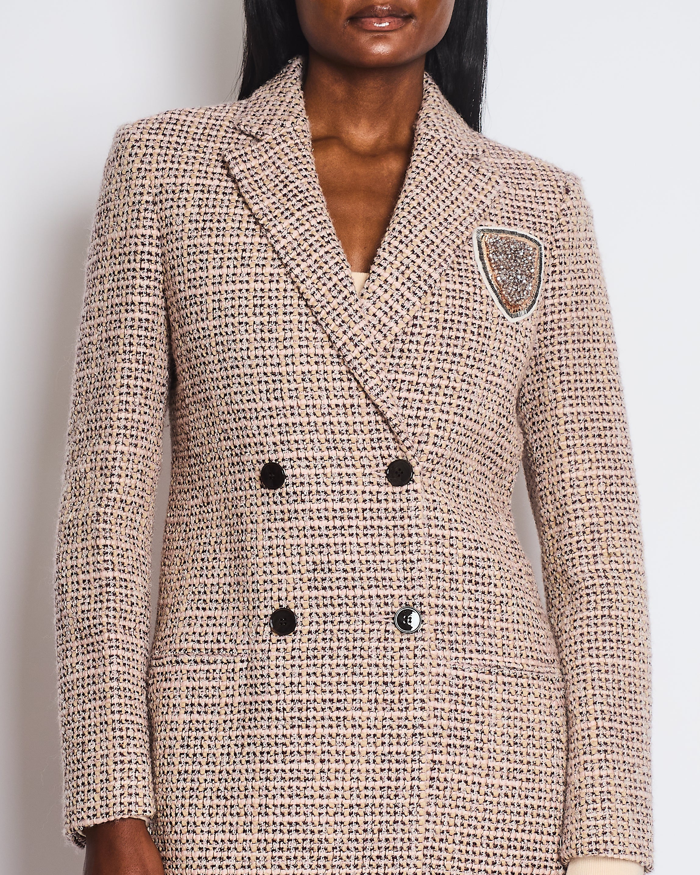 Christian Dior Pink, Burgundy Wool Tweed Coat with Embellished Patch Work Logo Size FR 40 (UK 12) - Image 5