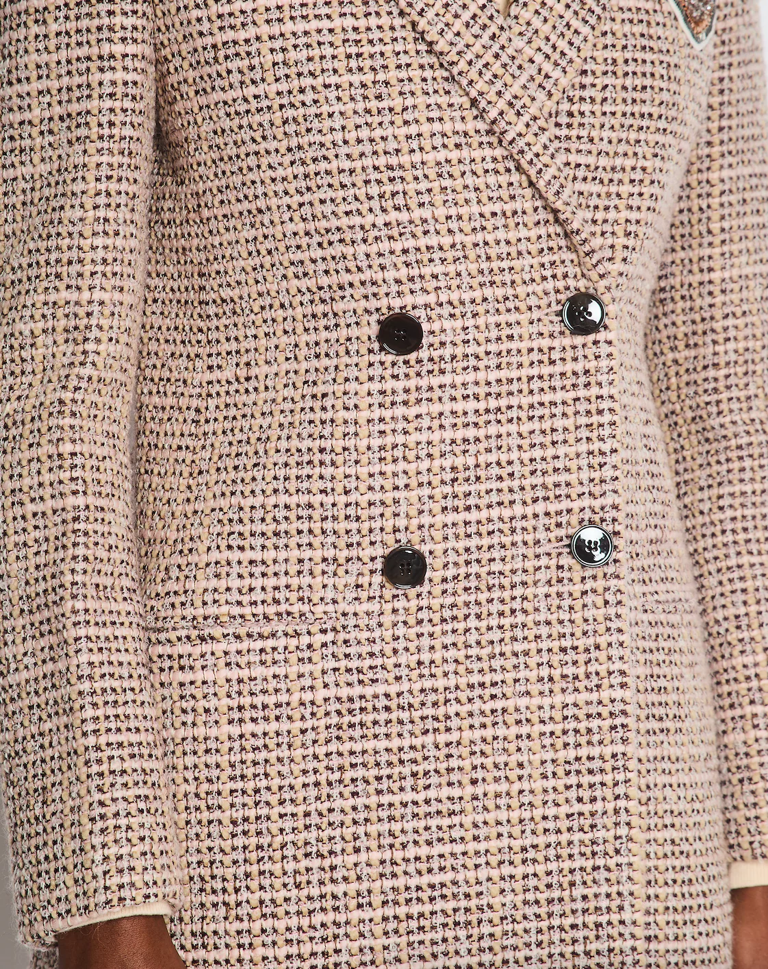 Christian Dior Pink, Burgundy Wool Tweed Coat with Embellished Patch Work Logo Size FR 40 (UK 12) - Image 7