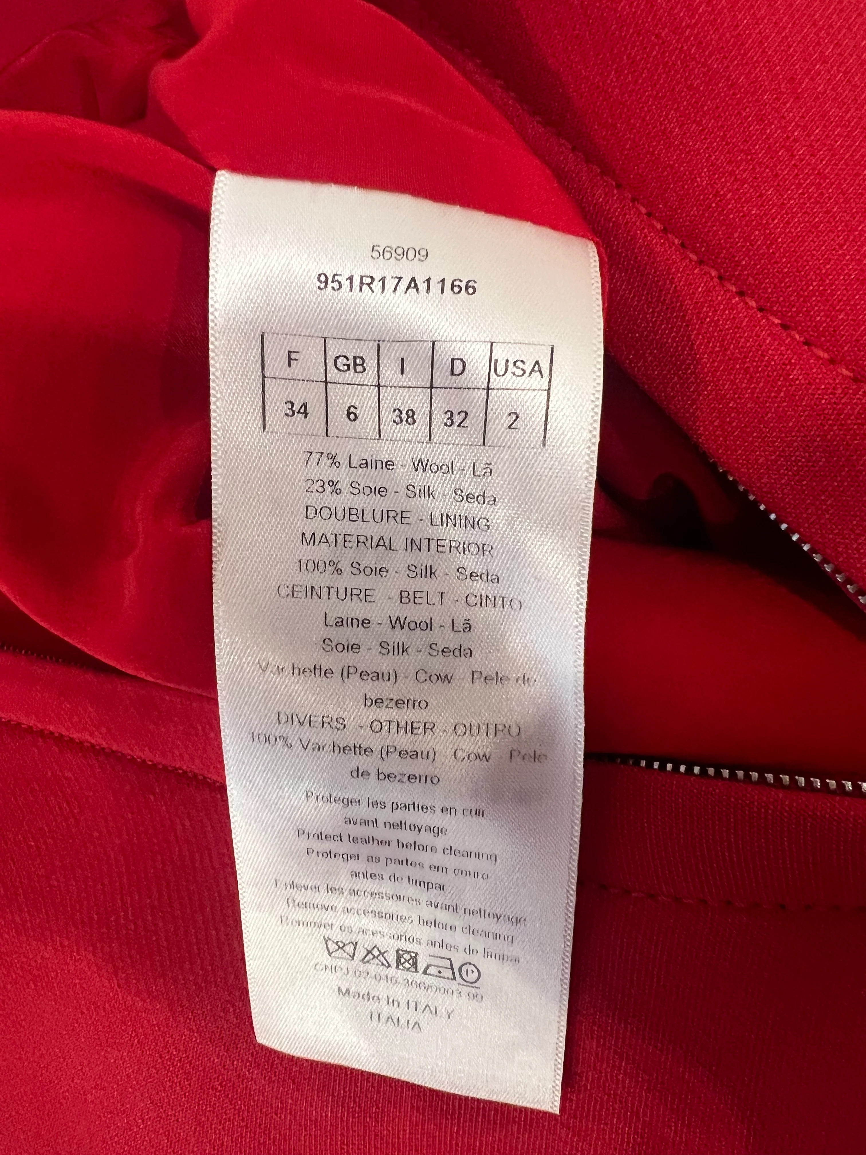 Christian Dior Red Belted Wool Mini Dress with Front Zip Detail Size FR 34 (UK 6) - Image 6