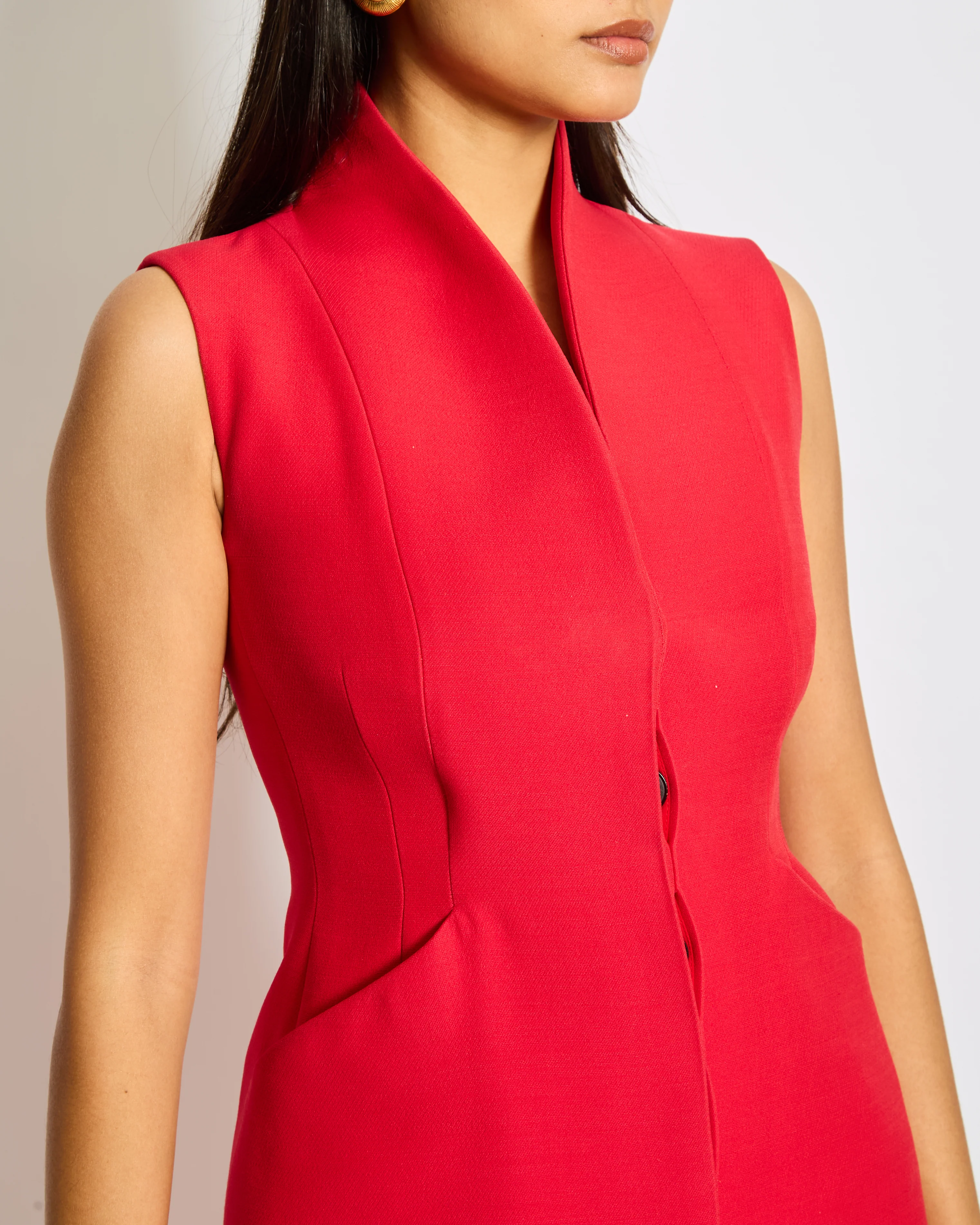 Christian Dior Red Gilet Tailored Wool Dress Size UK 6 - Image 2