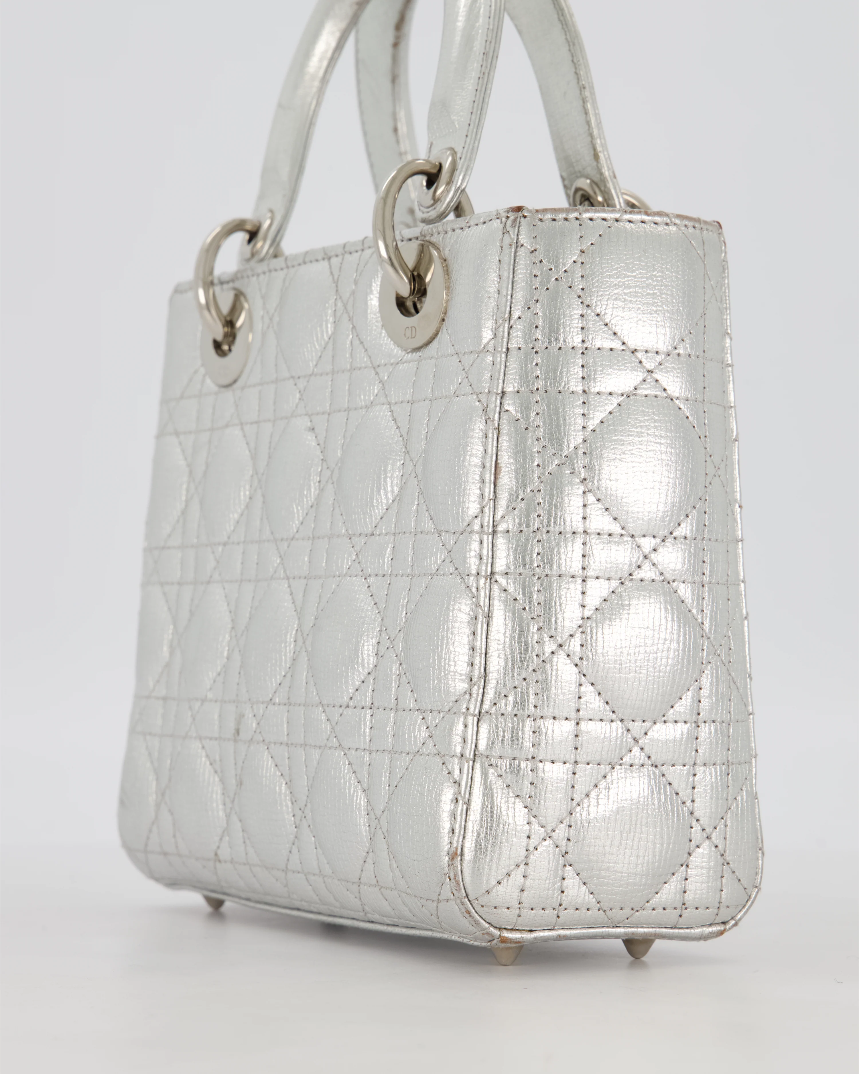 Christian Dior Small Lady Dior Bag in Silver Metallic Cannage Lambskin Leather with Silver Hardware - Image 12
