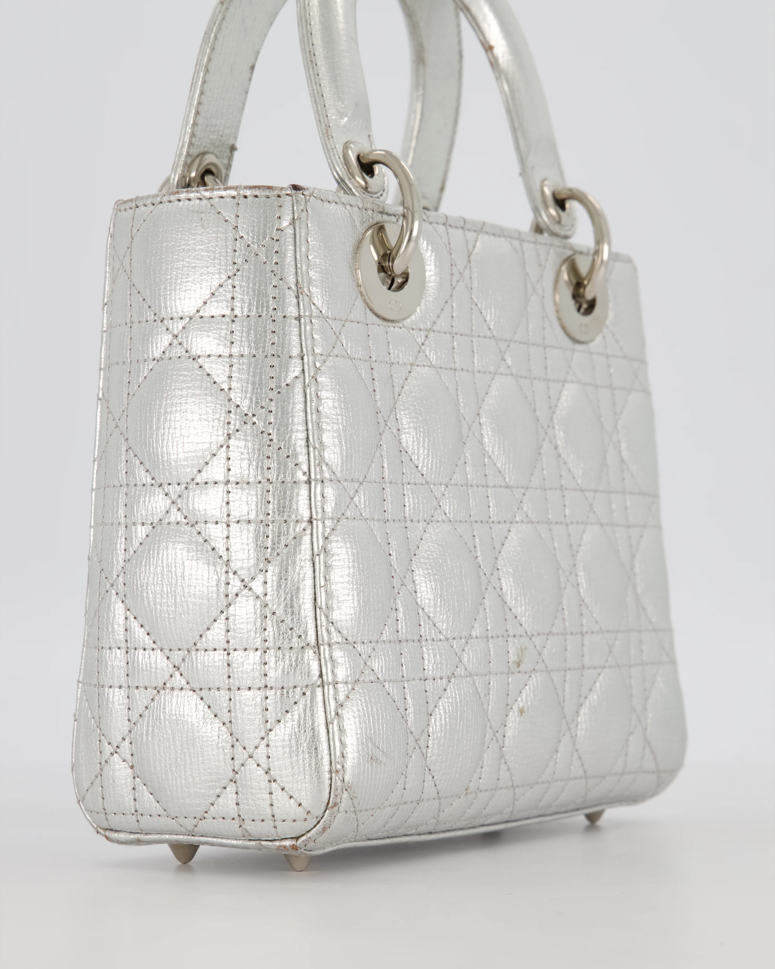 Christian Dior Small Lady Dior Bag in Silver Metallic Cannage Lambskin Leather with Silver Hardware - Image 13