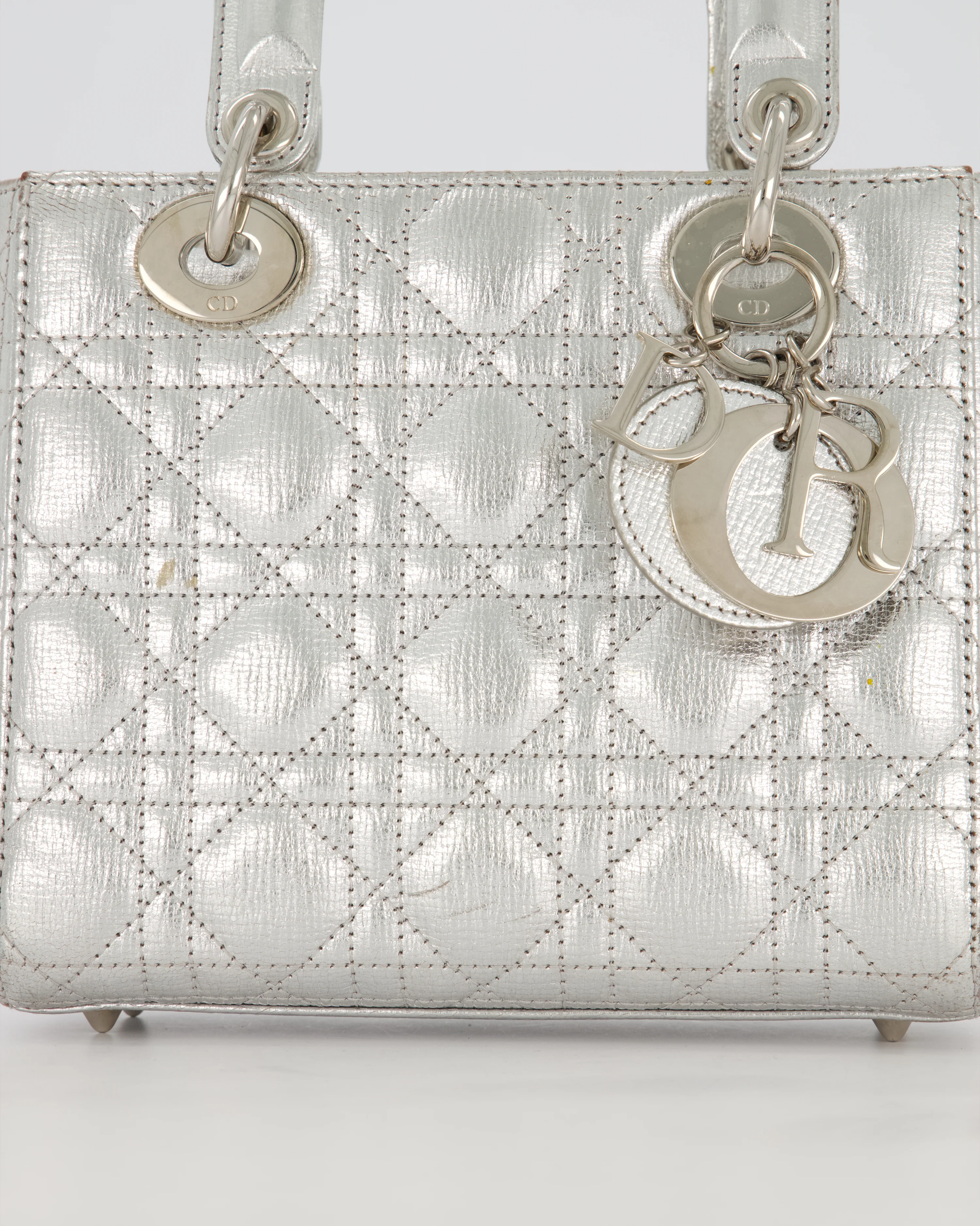 Christian Dior Small Lady Dior Bag in Silver Metallic Cannage Lambskin Leather with Silver Hardware - Image 14