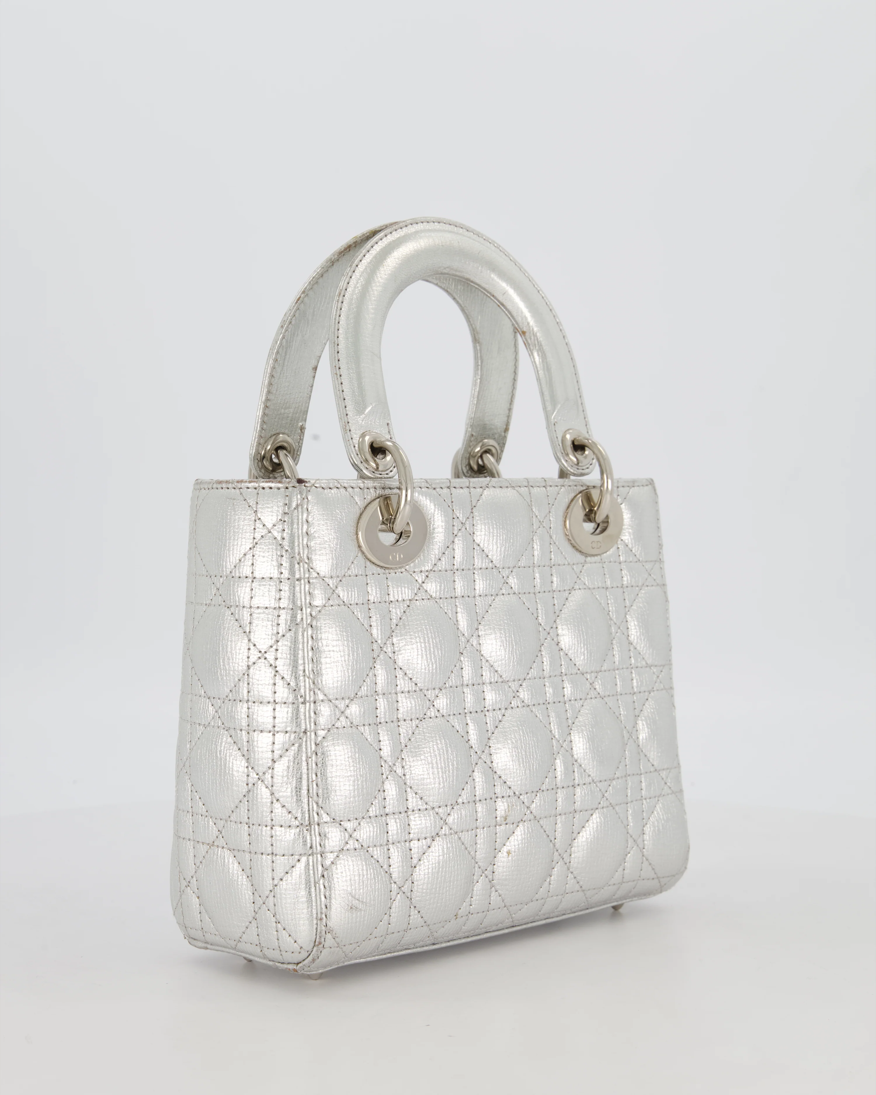 Christian Dior Small Lady Dior Bag in Silver Metallic Cannage Lambskin Leather with Silver Hardware - Image 7