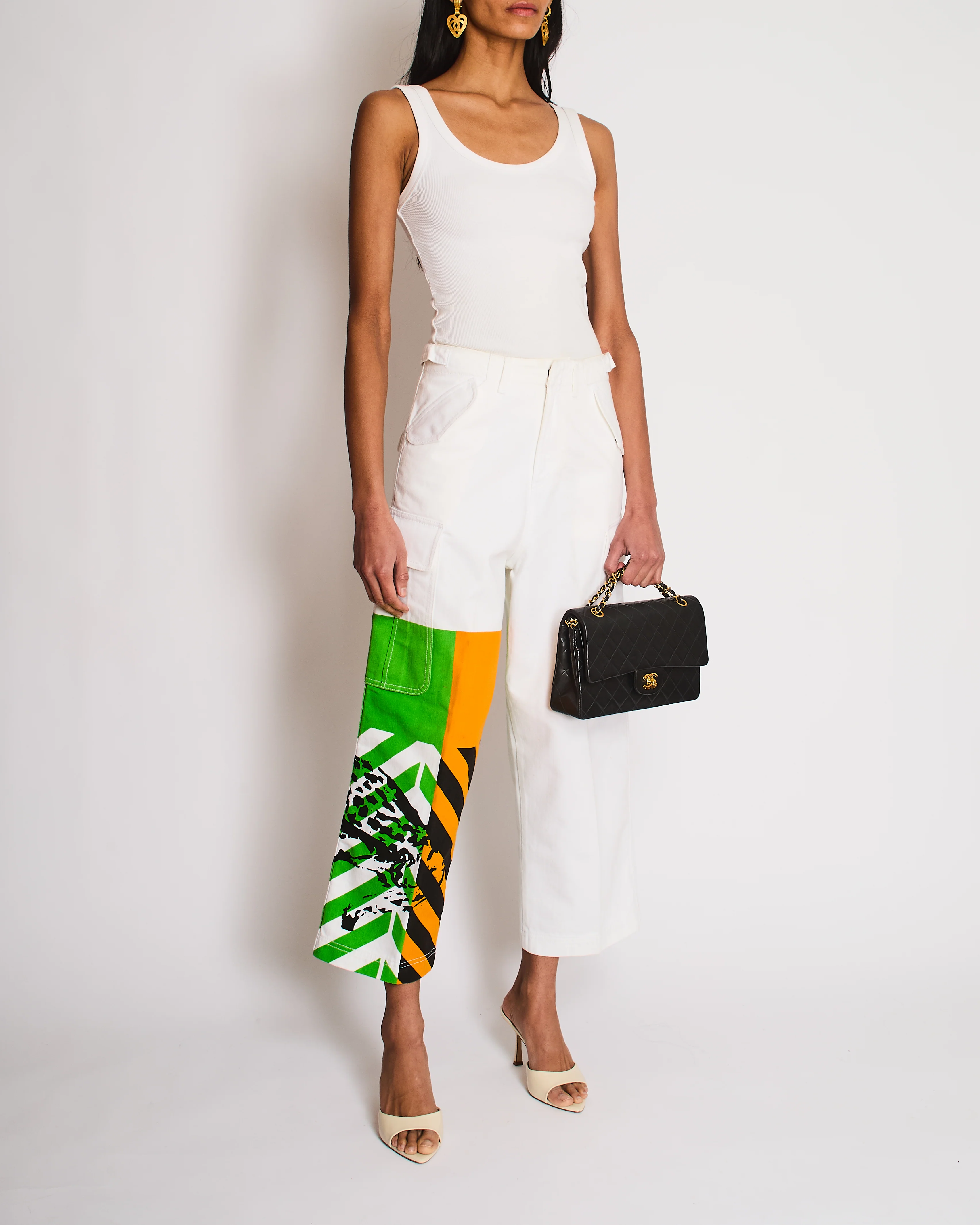 Christian Dior SS22 White Cargo Pants with Green, Orange and Cheetah Print Details Size FR 34 (UK 6)