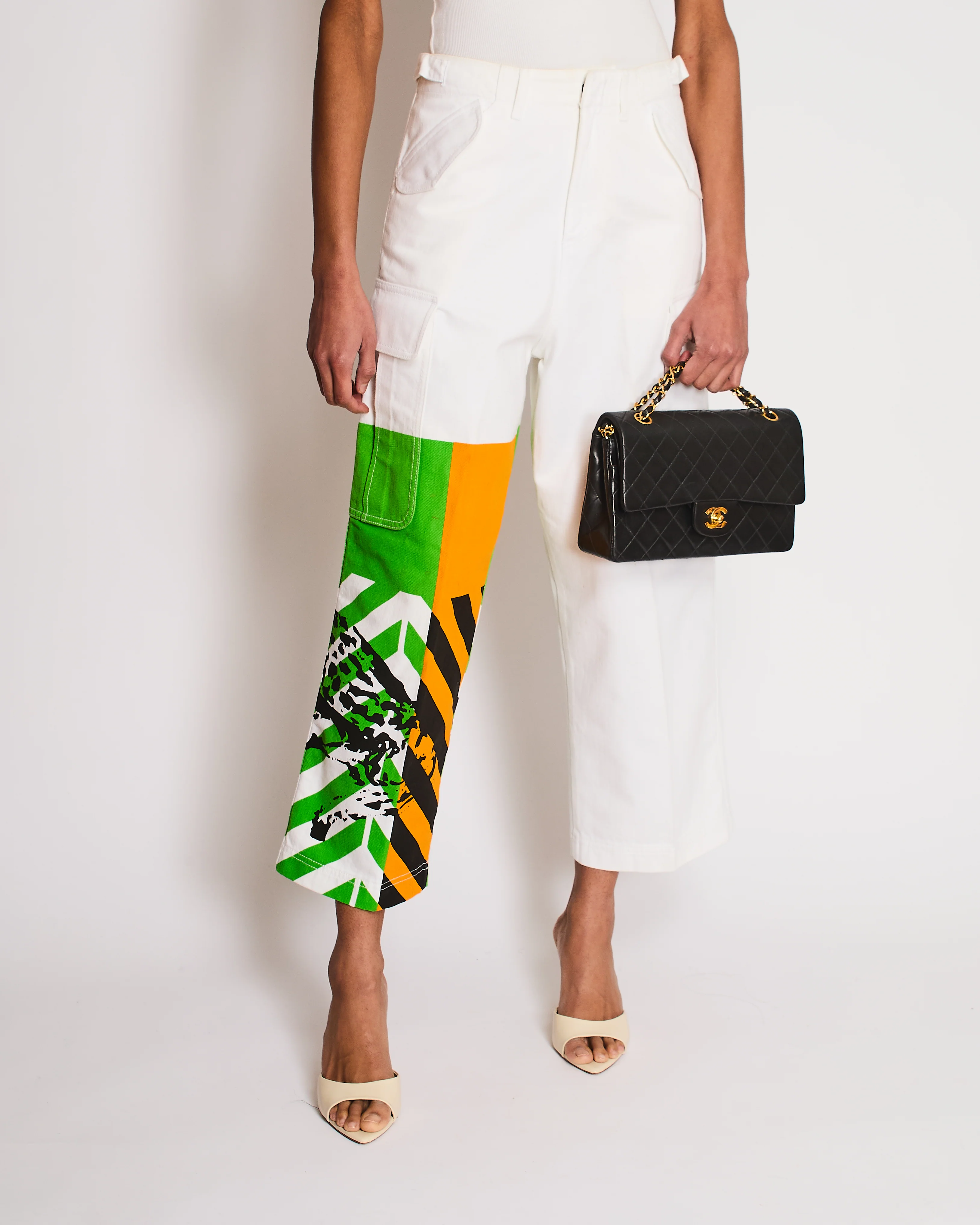 Christian Dior SS22 White Cargo Pants with Green, Orange and Cheetah Print Details Size FR 34 (UK 6) - Image 2