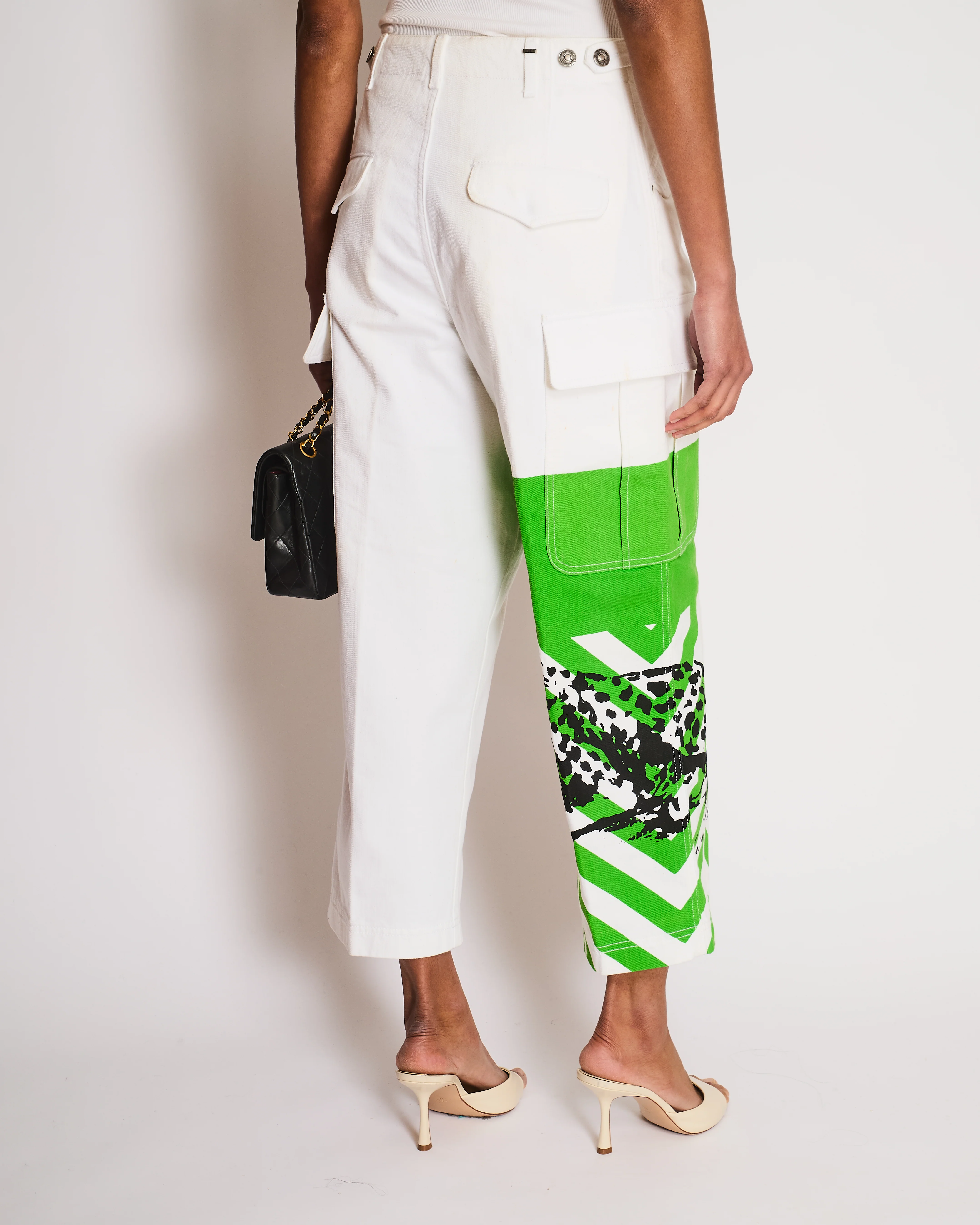 Christian Dior SS22 White Cargo Pants with Green, Orange and Cheetah Print Details Size FR 34 (UK 6) - Image 3