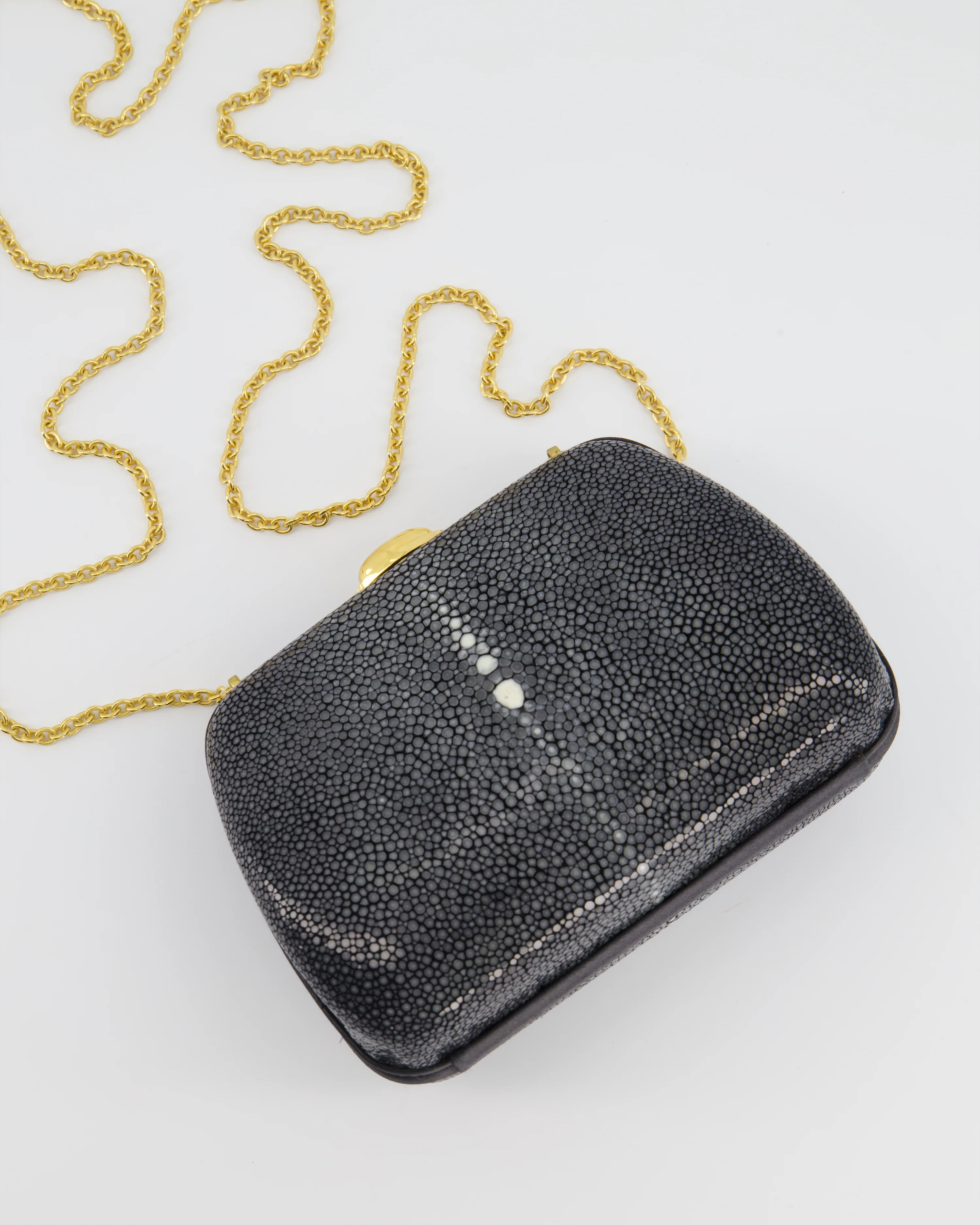 Christian Dior Vintage Grey and White Stingray Small Clutch Bag with Gold Chain - Image 3