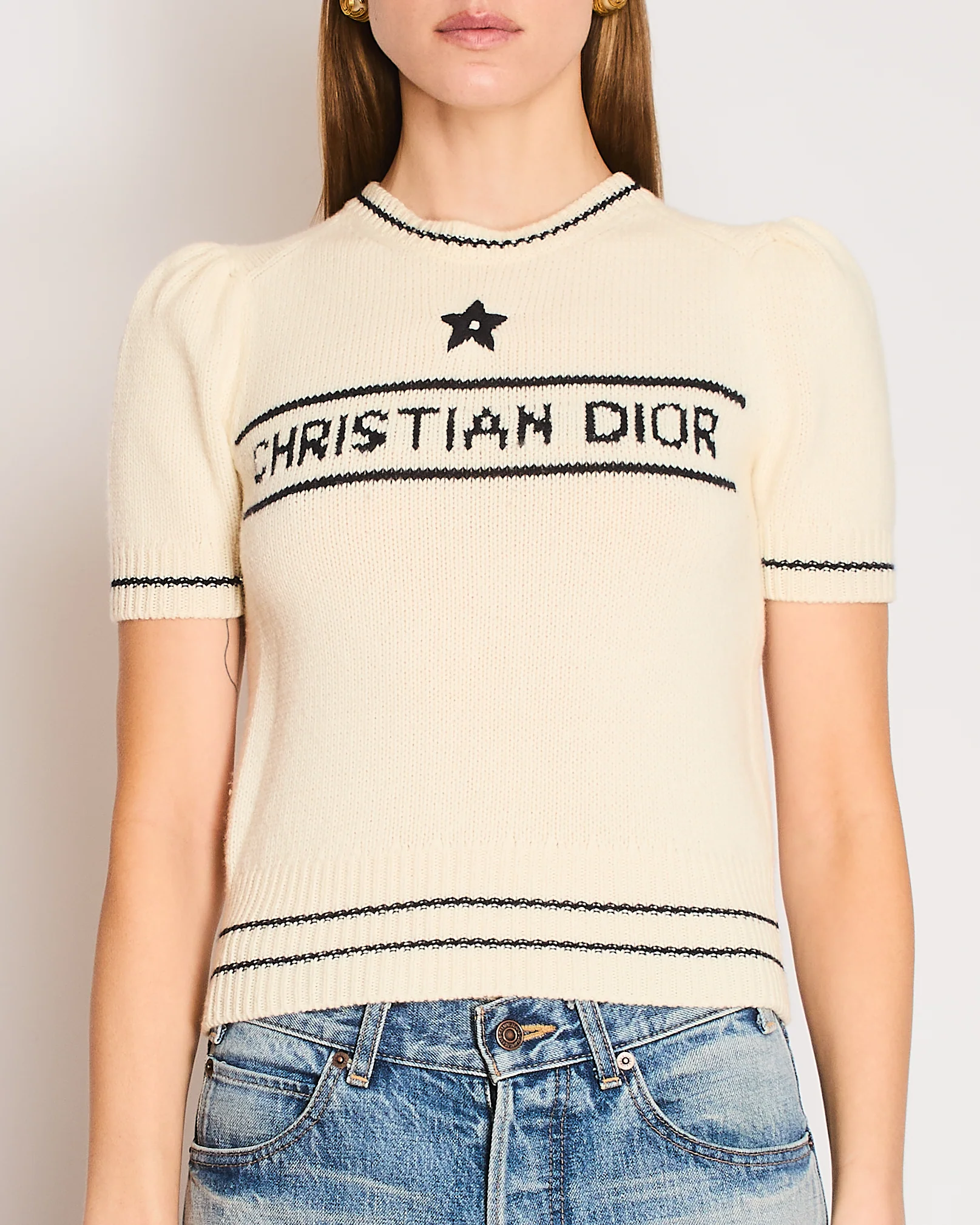 Christian Dior Cream Knitted Logo Short Sleeve Jumper Size FR 36 (UK 8) - Image 2