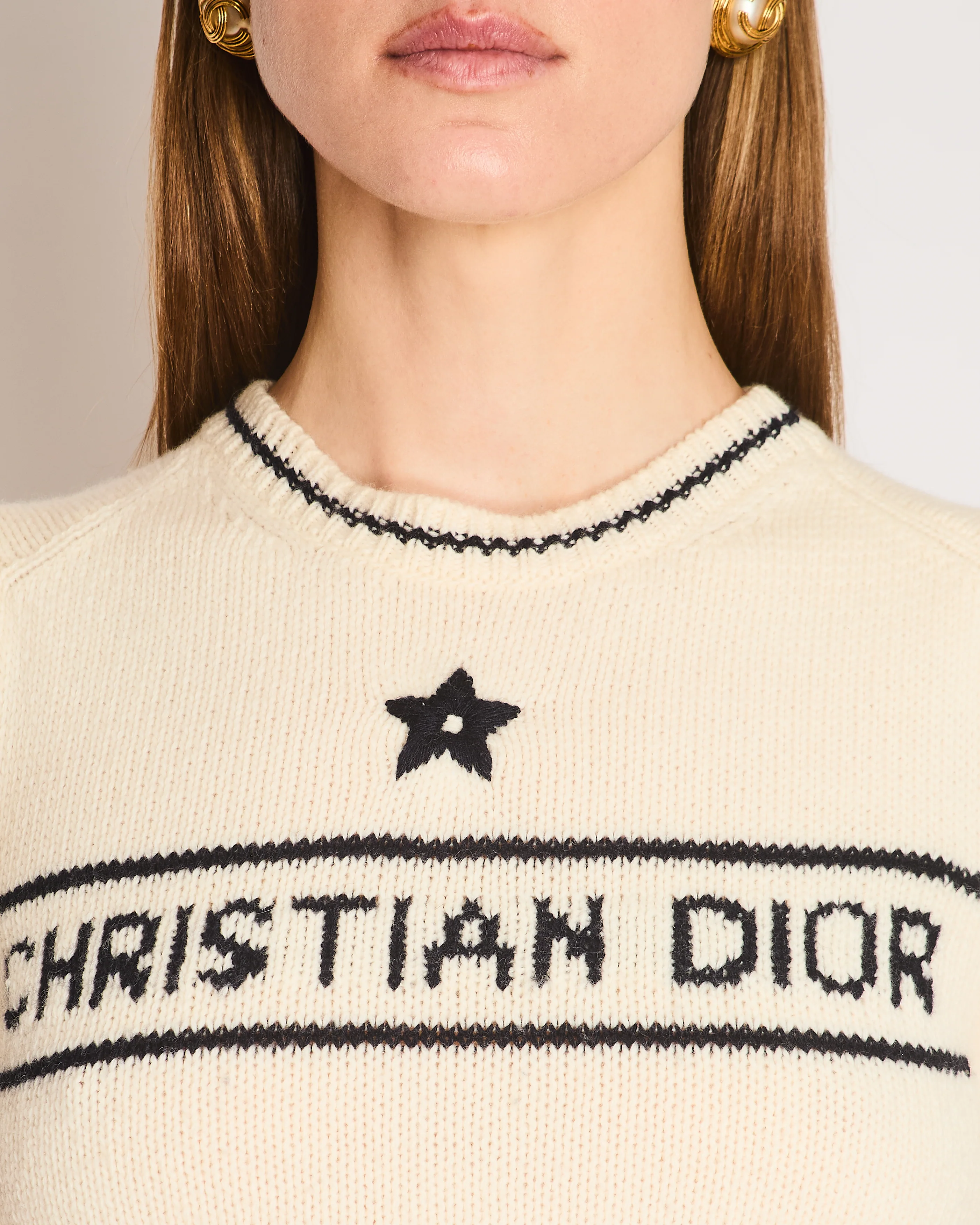 Christian Dior Cream Knitted Logo Short Sleeve Jumper Size FR 36 (UK 8) - Image 3