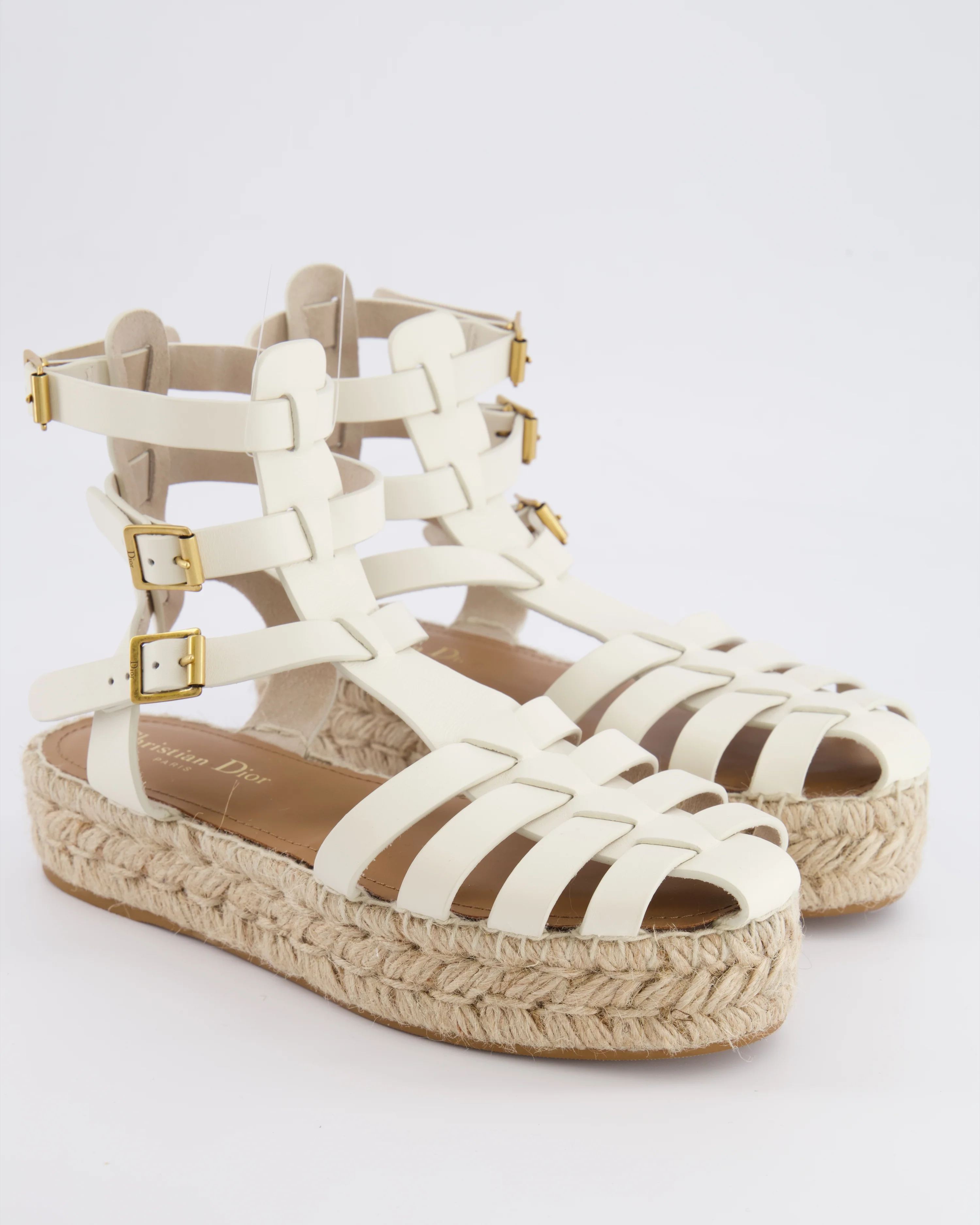 Christian Dior White Leather Dioriviera Marine Espadrilles Shoes with Gold CD Logo Size EU 37 - Image 2