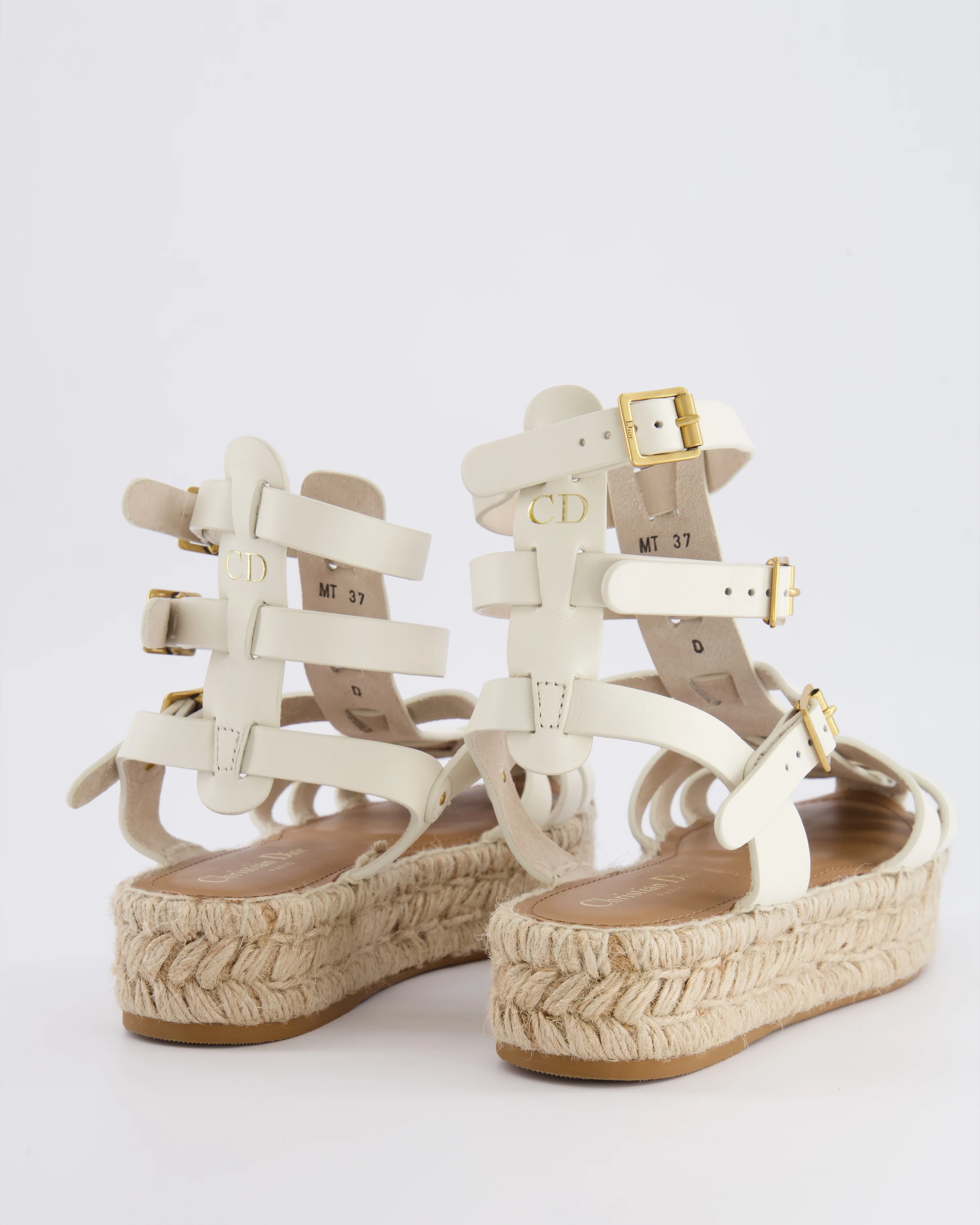 Christian Dior White Leather Dioriviera Marine Espadrilles Shoes with Gold CD Logo Size EU 37 - Image 3