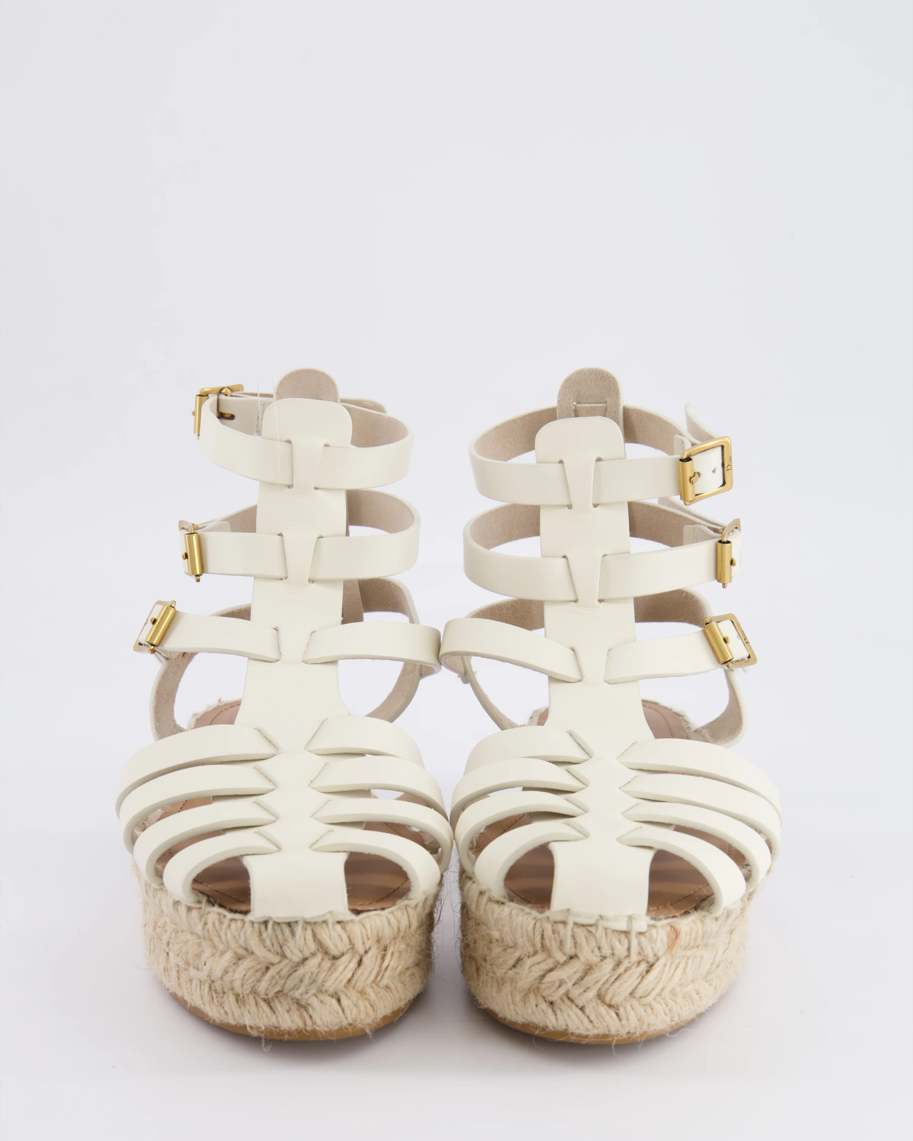 Christian Dior White Leather Dioriviera Marine Espadrilles Shoes with Gold CD Logo Size EU 37 - Image 4