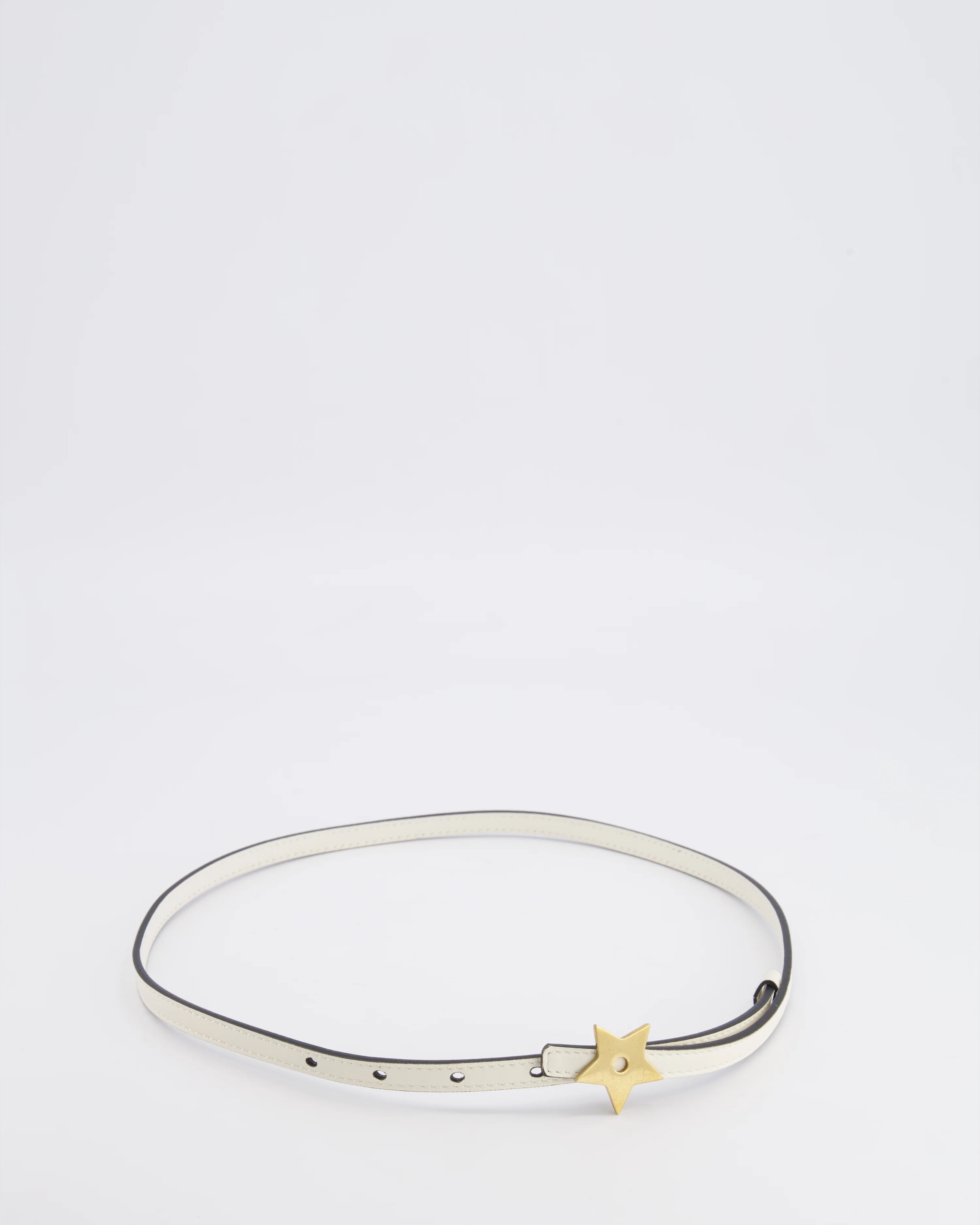 Christian Dior White Leather Thin Belt with Aged Gold Star Buckle Size S - Image 2