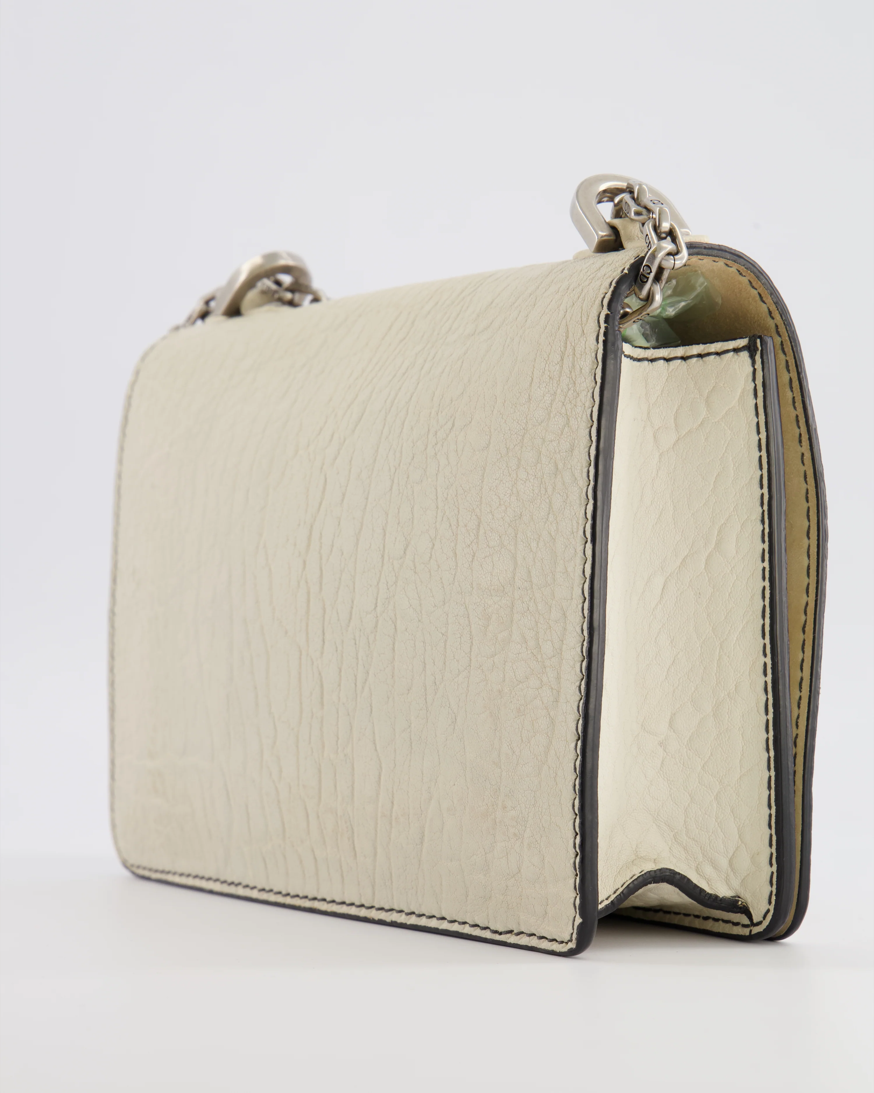 Christian Dior White Pebbled Leather J'Adior Flap Bag with Turquoise and White Logo, Silver Hardware - Image 12