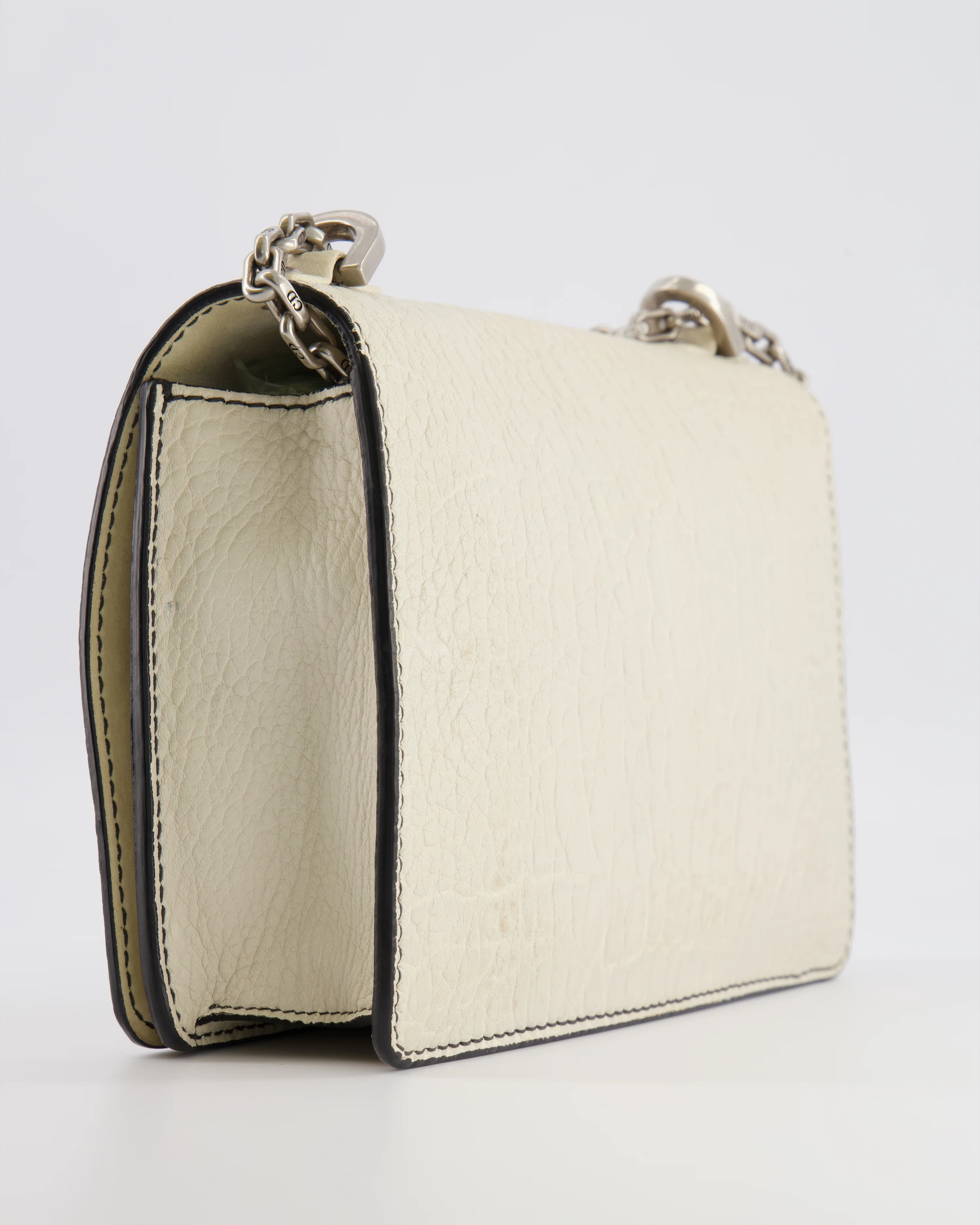 Christian Dior White Pebbled Leather J'Adior Flap Bag with Turquoise and White Logo, Silver Hardware - Image 13