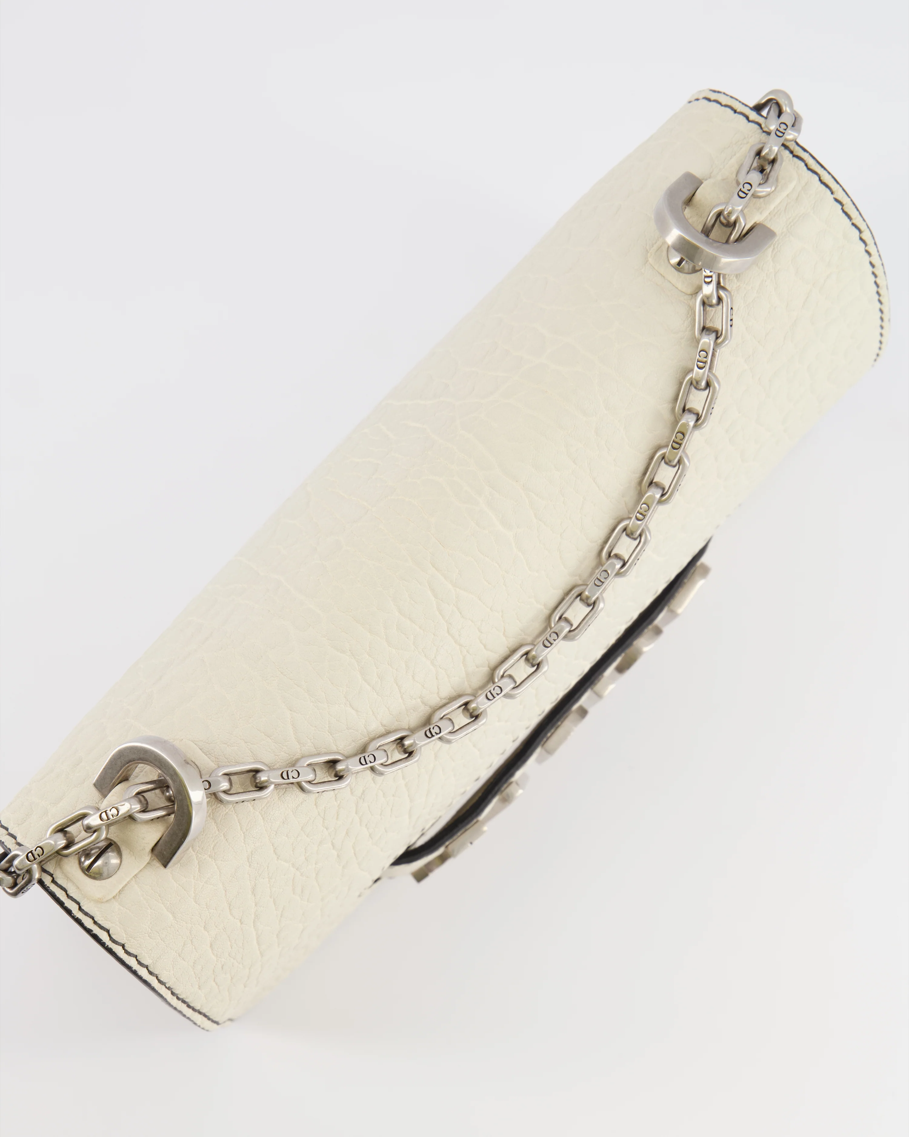 Christian Dior White Pebbled Leather J'Adior Flap Bag with Turquoise and White Logo, Silver Hardware - Image 15