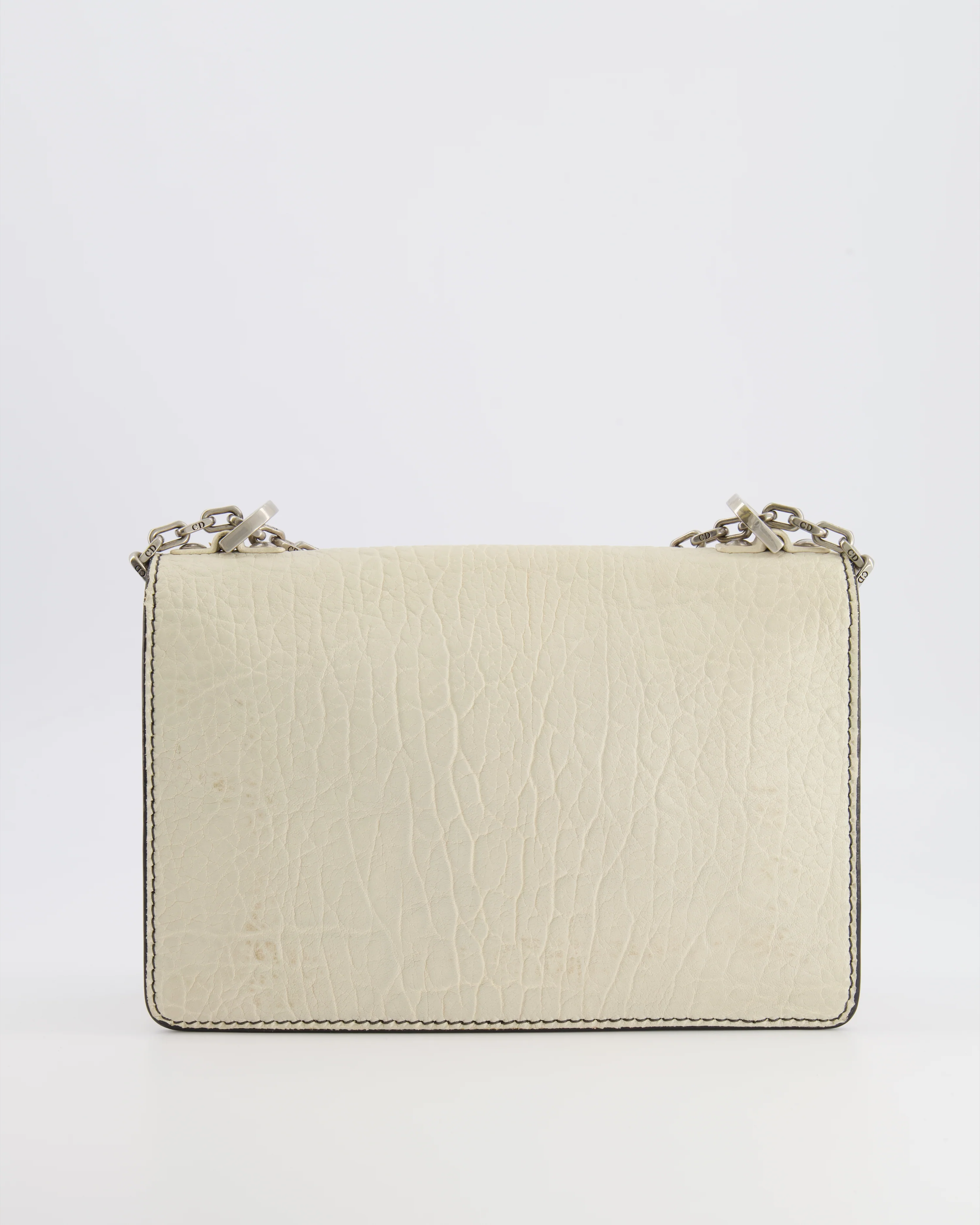 Christian Dior White Pebbled Leather J'Adior Flap Bag with Turquoise and White Logo, Silver Hardware - Image 17