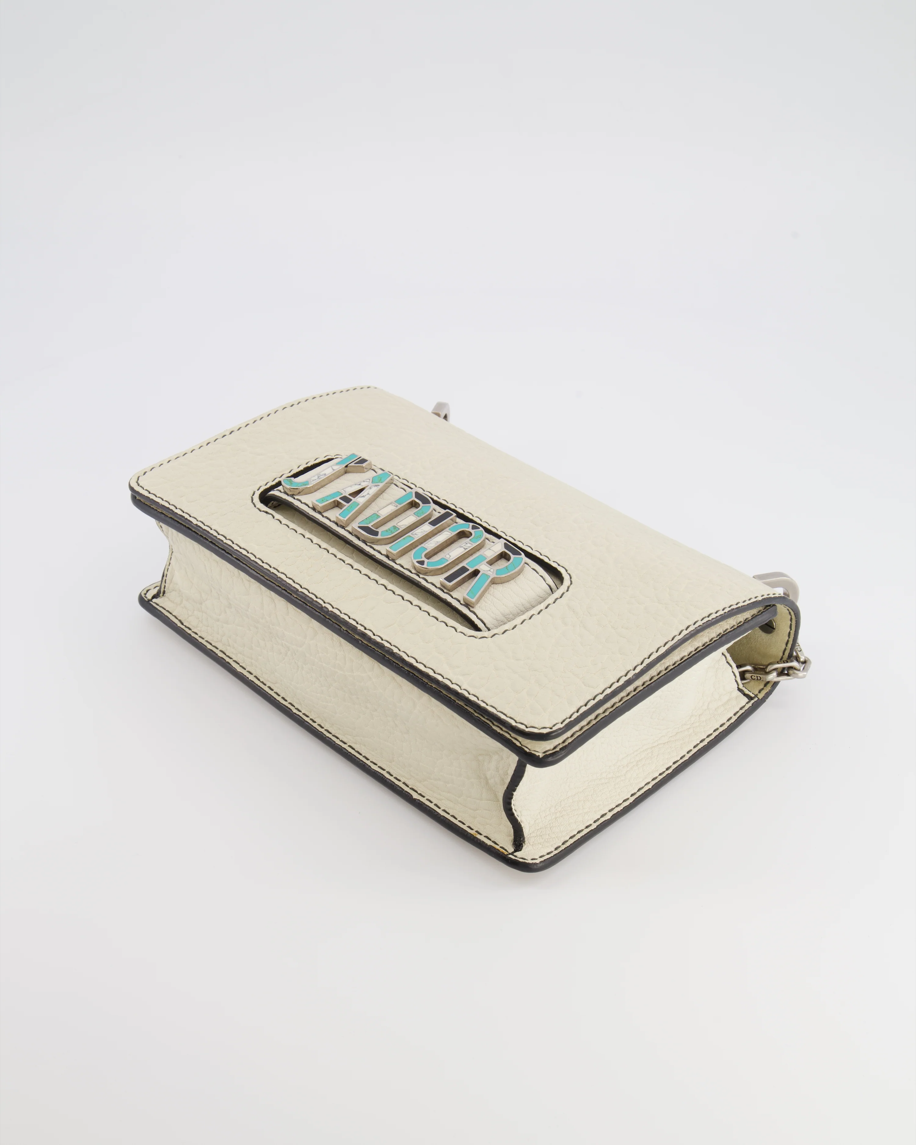 Christian Dior White Pebbled Leather J'Adior Flap Bag with Turquoise and White Logo, Silver Hardware - Image 20