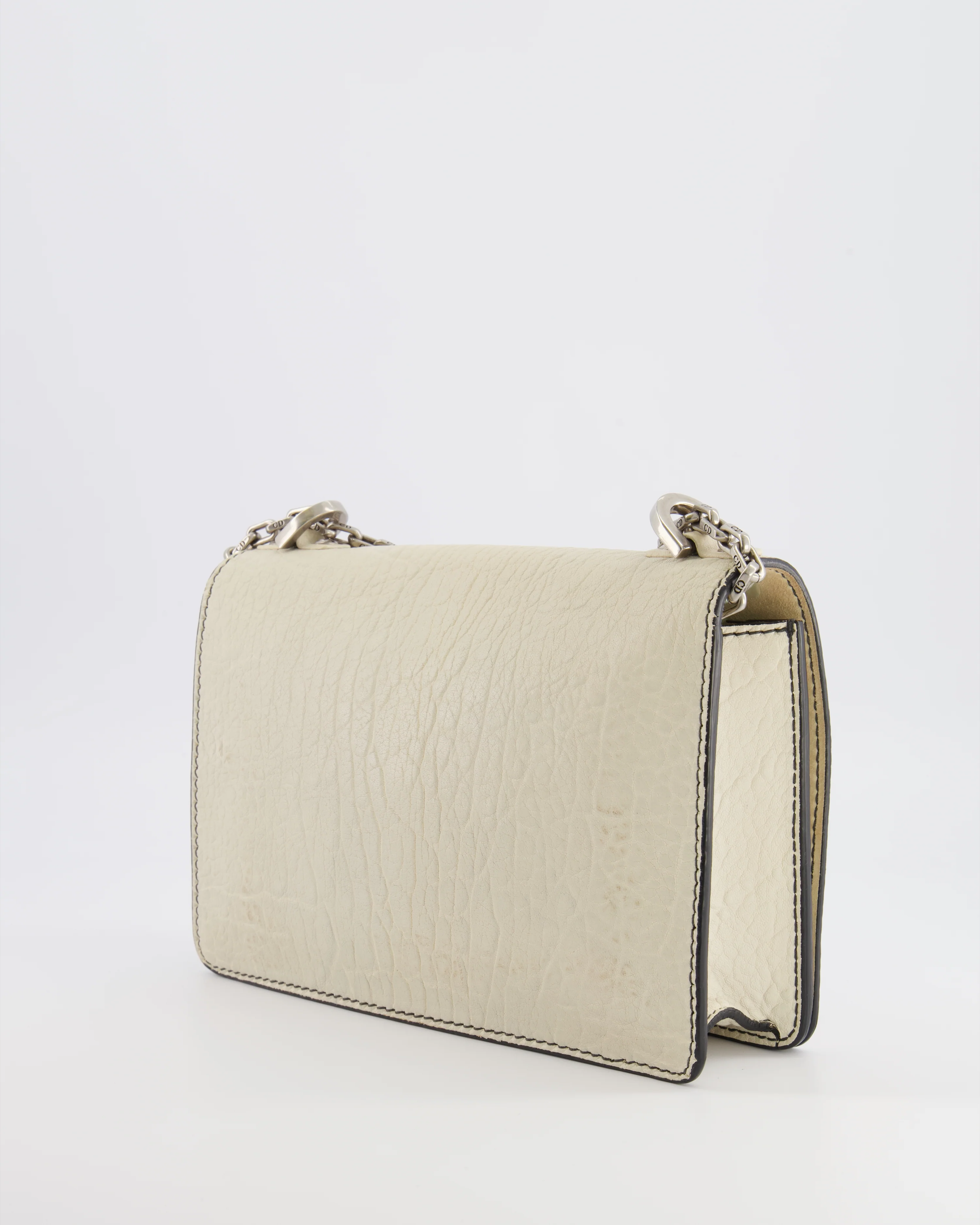 Christian Dior White Pebbled Leather J'Adior Flap Bag with Turquoise and White Logo, Silver Hardware - Image 6