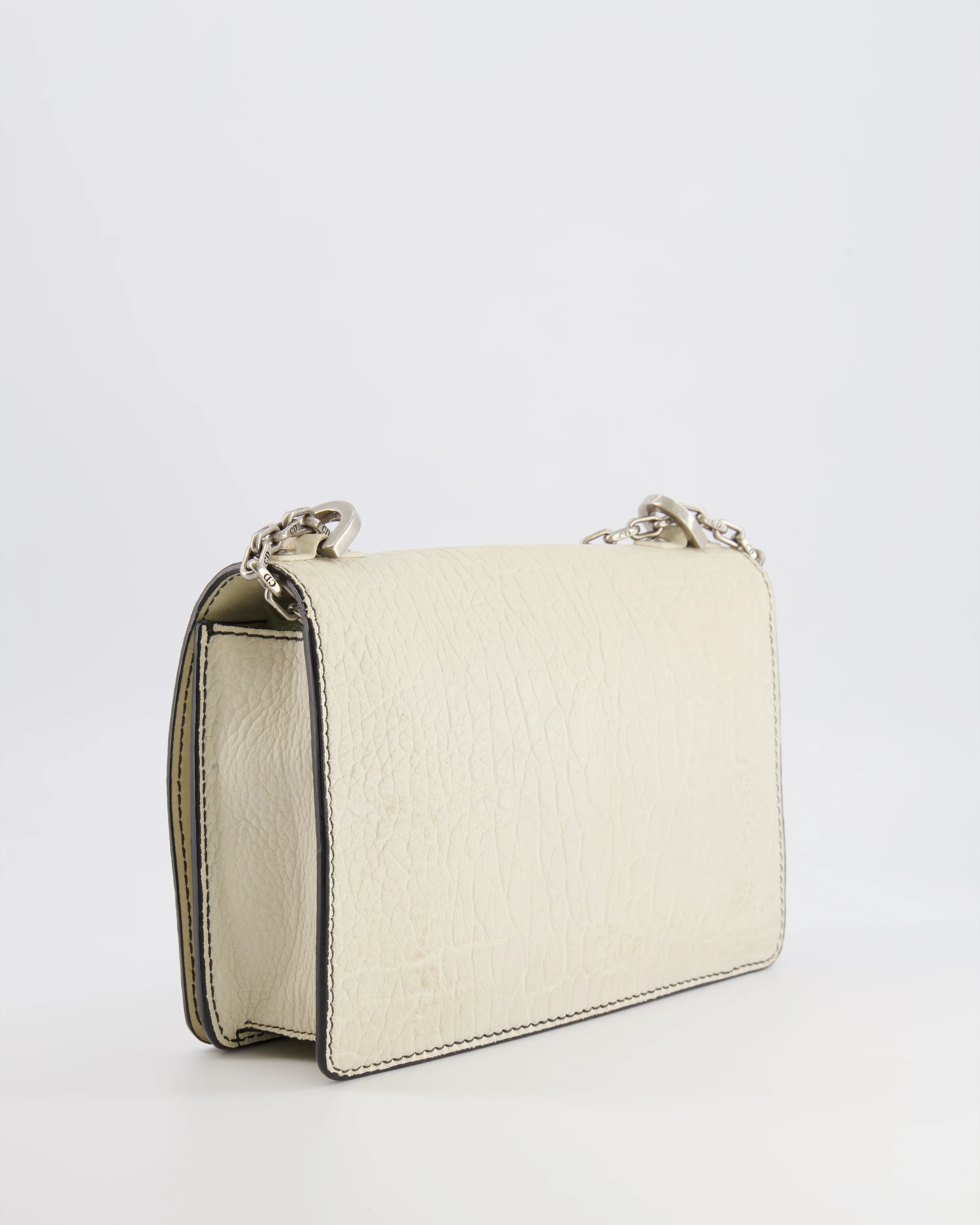 Christian Dior White Pebbled Leather J'Adior Flap Bag with Turquoise and White Logo, Silver Hardware - Image 7