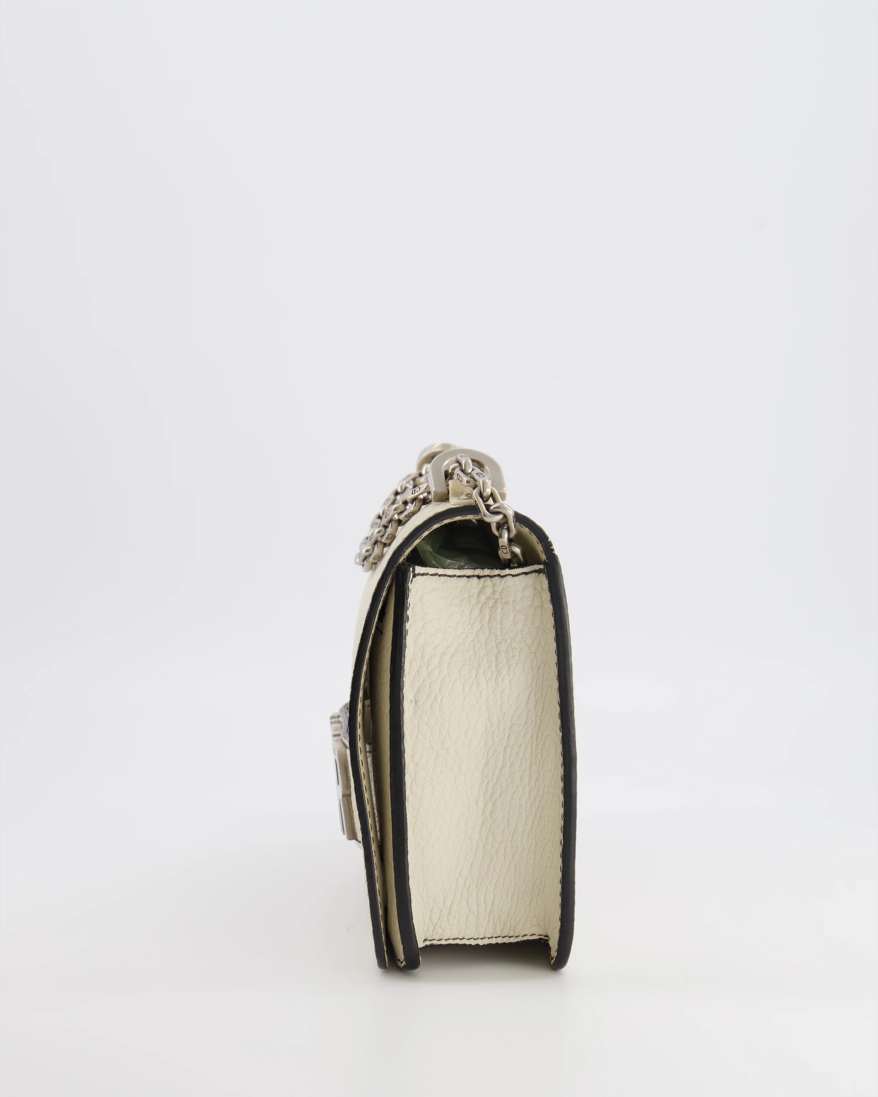 Christian Dior White Pebbled Leather J'Adior Flap Bag with Turquoise and White Logo, Silver Hardware - Image 8