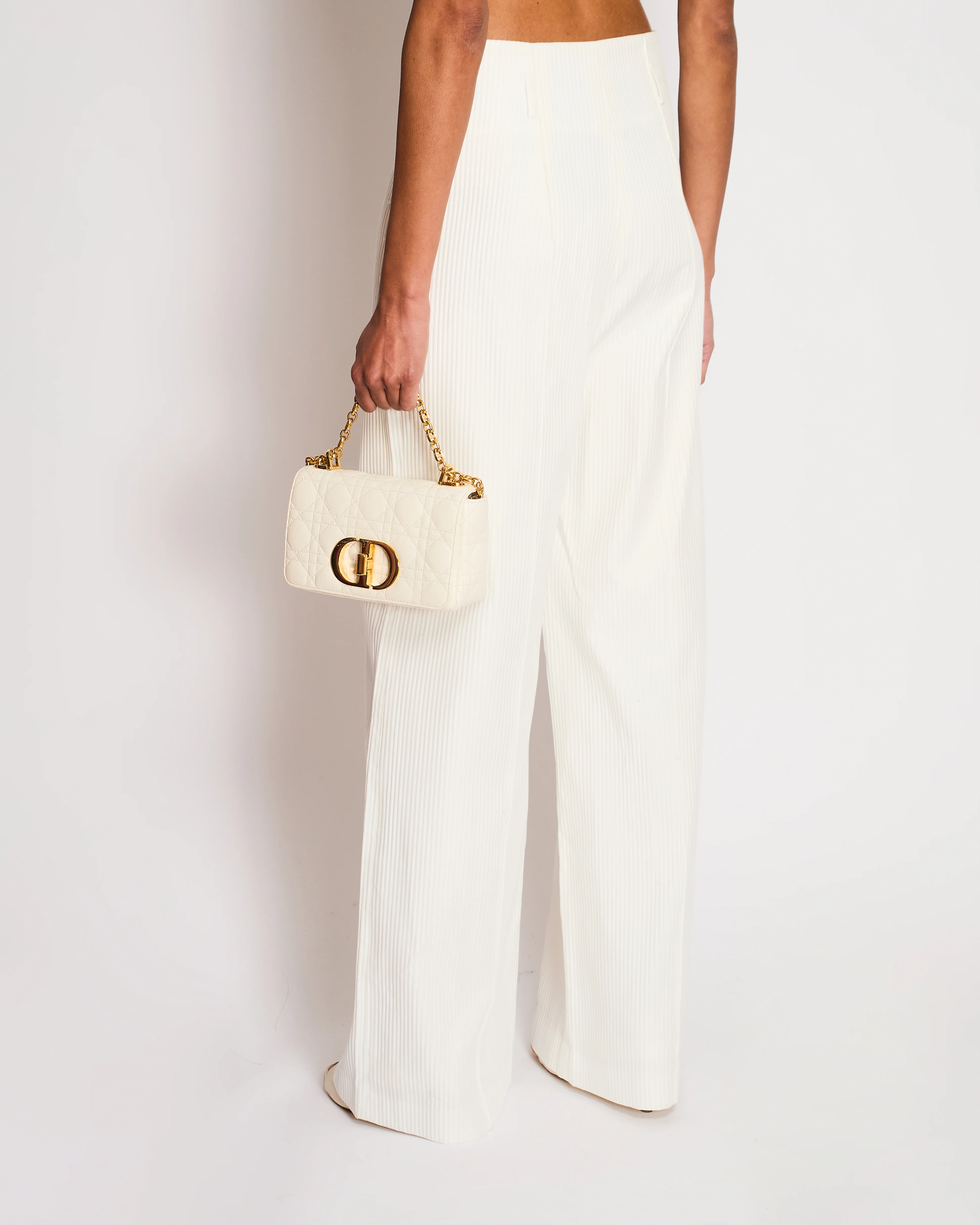 Christian Dior White Pinned Striped Flared High-Waisted Trousers With Gold Start Button Details On Side Size FR 40 (UK 12) - Image 4