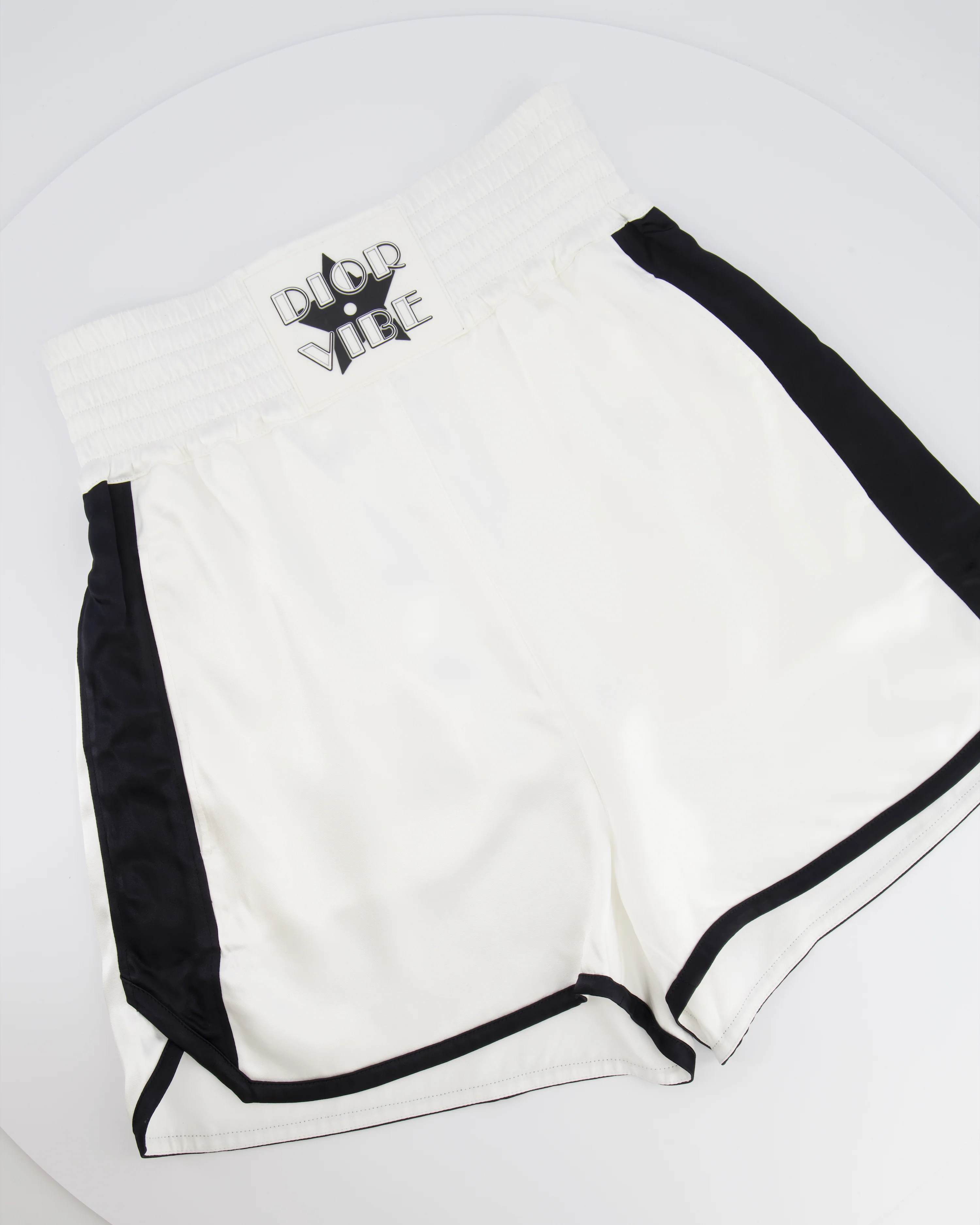 Christian Dior White Satin Shorts with Black Side Strips and Dior Vibe Detail Size S (UK 8) - Image 5